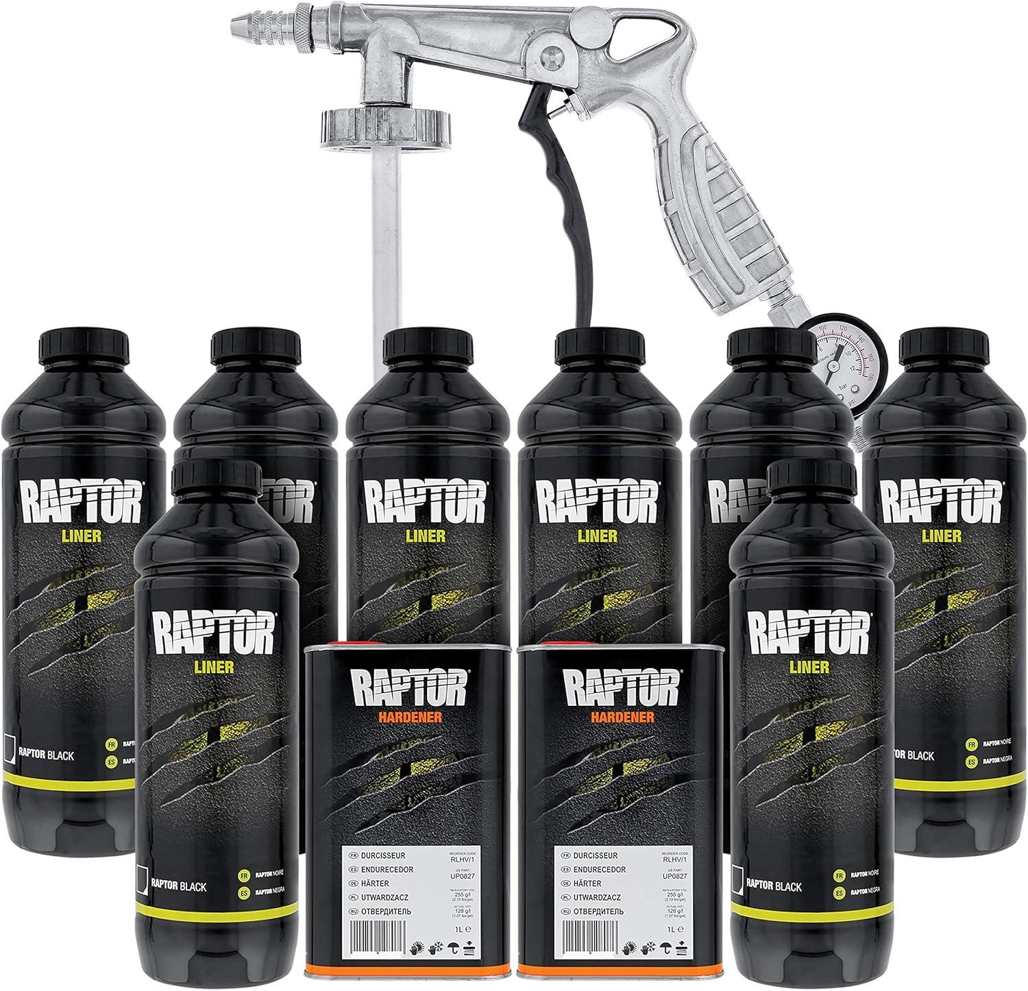 imageCUSTOM SHOP UPol Raptor Black Urethane SprayOn Truck Bed Liner 8 Quart Kit and Custom Coat Spray Gun with RegulatorBlack