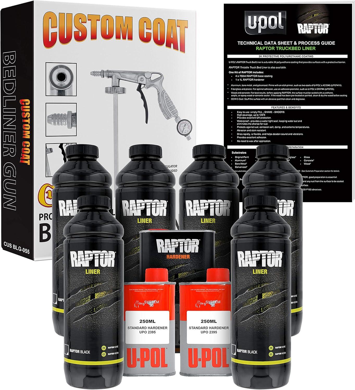 imageCUSTOM SHOP UPol Raptor Black Urethane SprayOn Truck Bed Liner 8 Quart Kit and Custom Coat Spray Gun with RegulatorBlack