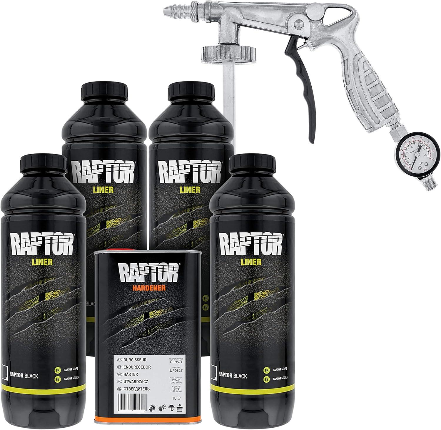 imageCUSTOM SHOP UPol Raptor Black Urethane SprayOn Truck Bed Liner 8 Quart Kit and Custom Coat Spray Gun with RegulatorBlack