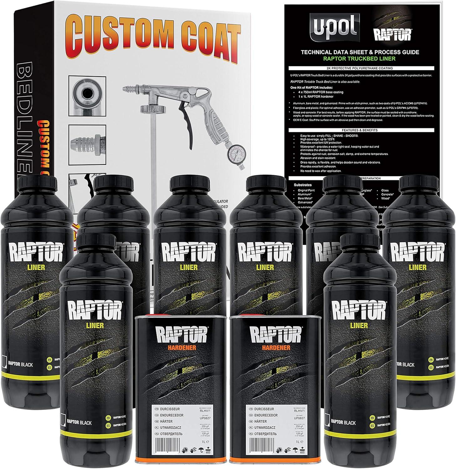 imageCUSTOM SHOP UPol Raptor Black Urethane SprayOn Truck Bed Liner 8 Quart Kit and Custom Coat Spray Gun with RegulatorBlack