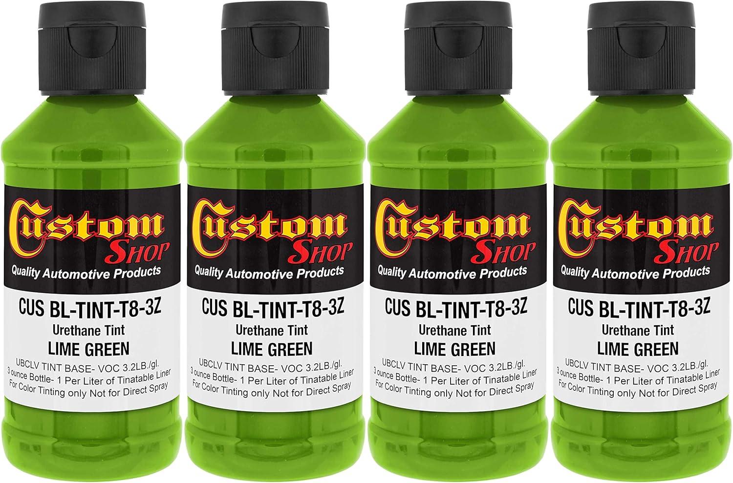 imageCustom Coat 3 Ounce GM White Color Urethane Tint Concentrate for Tinting Truck Bed Liner Coatings Pack of 4  Proportioned for Use in Most Tintable Bedliner and Epoxy ResinsLime Green