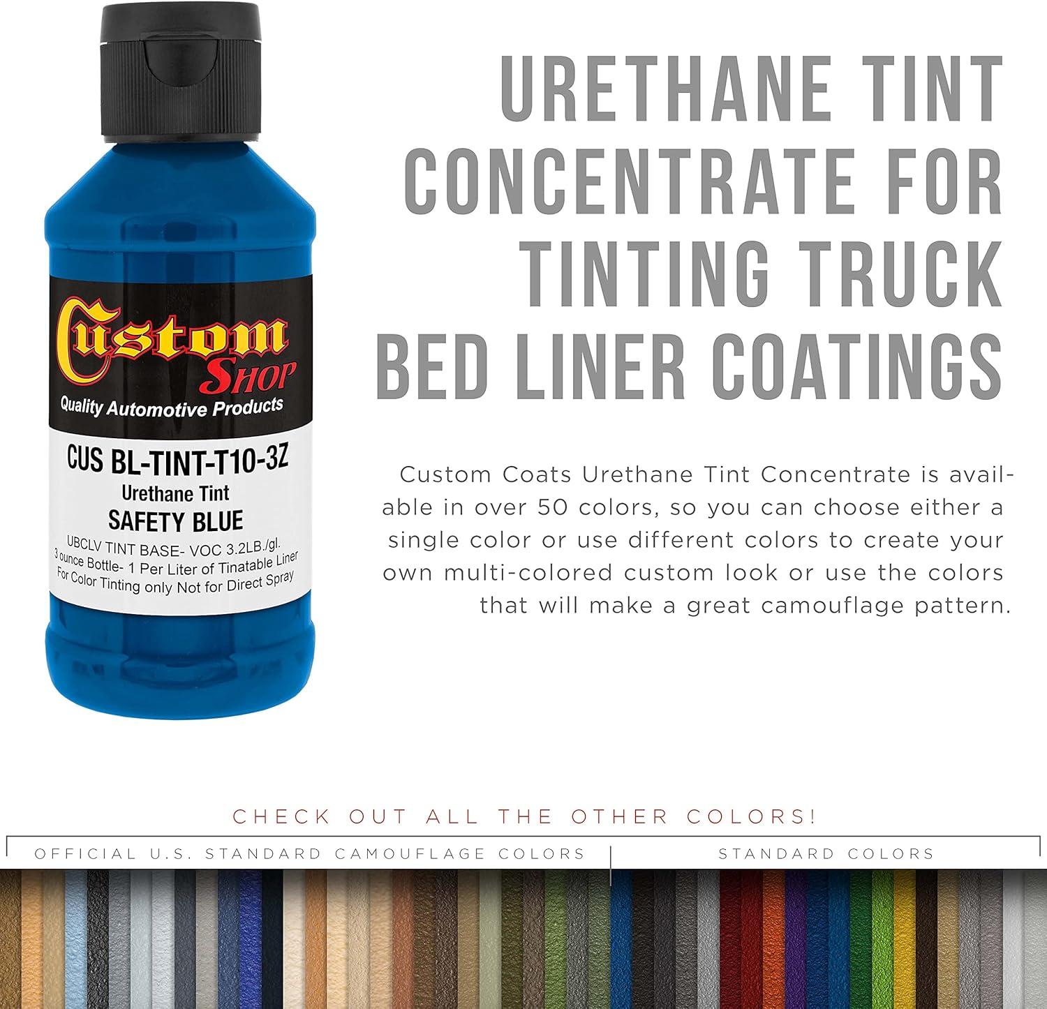 imageCustom Coat 3 Ounce GM White Color Urethane Tint Concentrate for Tinting Truck Bed Liner Coatings Pack of 4  Proportioned for Use in Most Tintable Bedliner and Epoxy ResinsSafety Blue