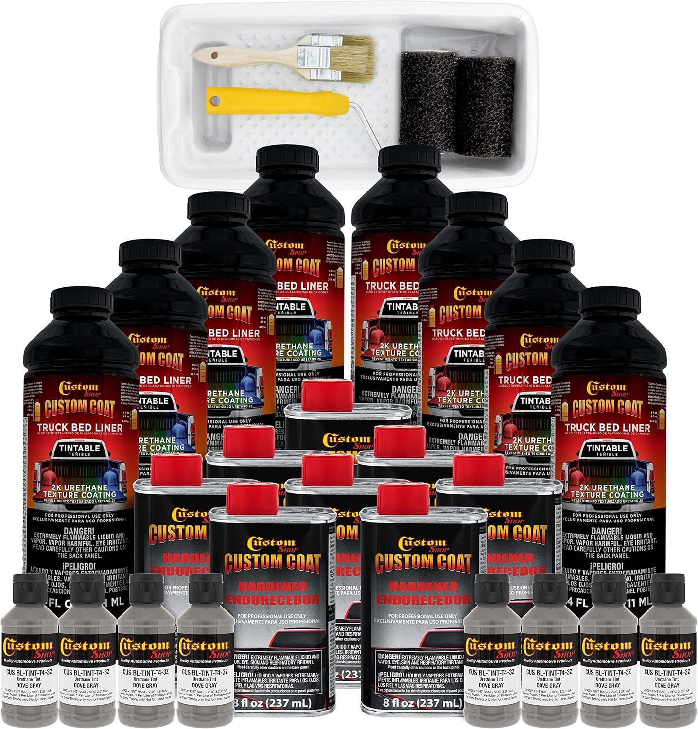 imageCustom Coat Black 1 Gallon Urethane RollOn BrushOn or SprayOn Truck Bed Liner Kit with Roller and Brush Applicator Kit  3 to 1 Mix Ratio  Durable Textured Car Auto Protective CoatingDove Gray