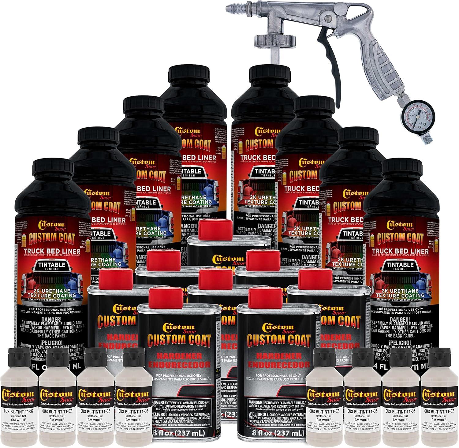 imageCustom Coat Black 1 Gallon Urethane RollOn BrushOn or SprayOn Truck Bed Liner Kit with Roller and Brush Applicator Kit  3 to 1 Mix Ratio  Durable Textured Car Auto Protective CoatingWhite