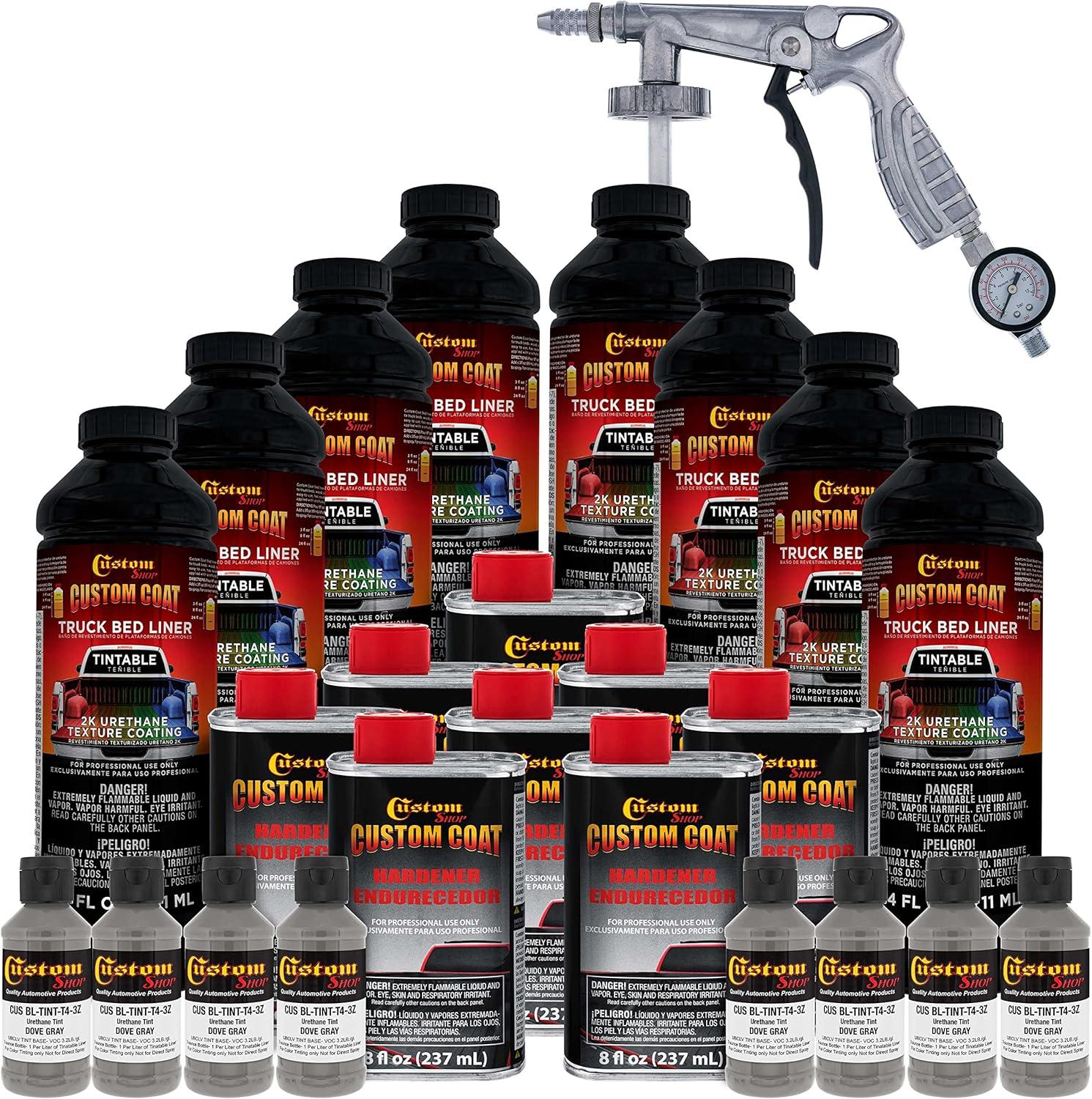 imageCustom Coat Black 1 Gallon Urethane RollOn BrushOn or SprayOn Truck Bed Liner Kit with Roller and Brush Applicator Kit  3 to 1 Mix Ratio  Durable Textured Car Auto Protective CoatingDove Gray