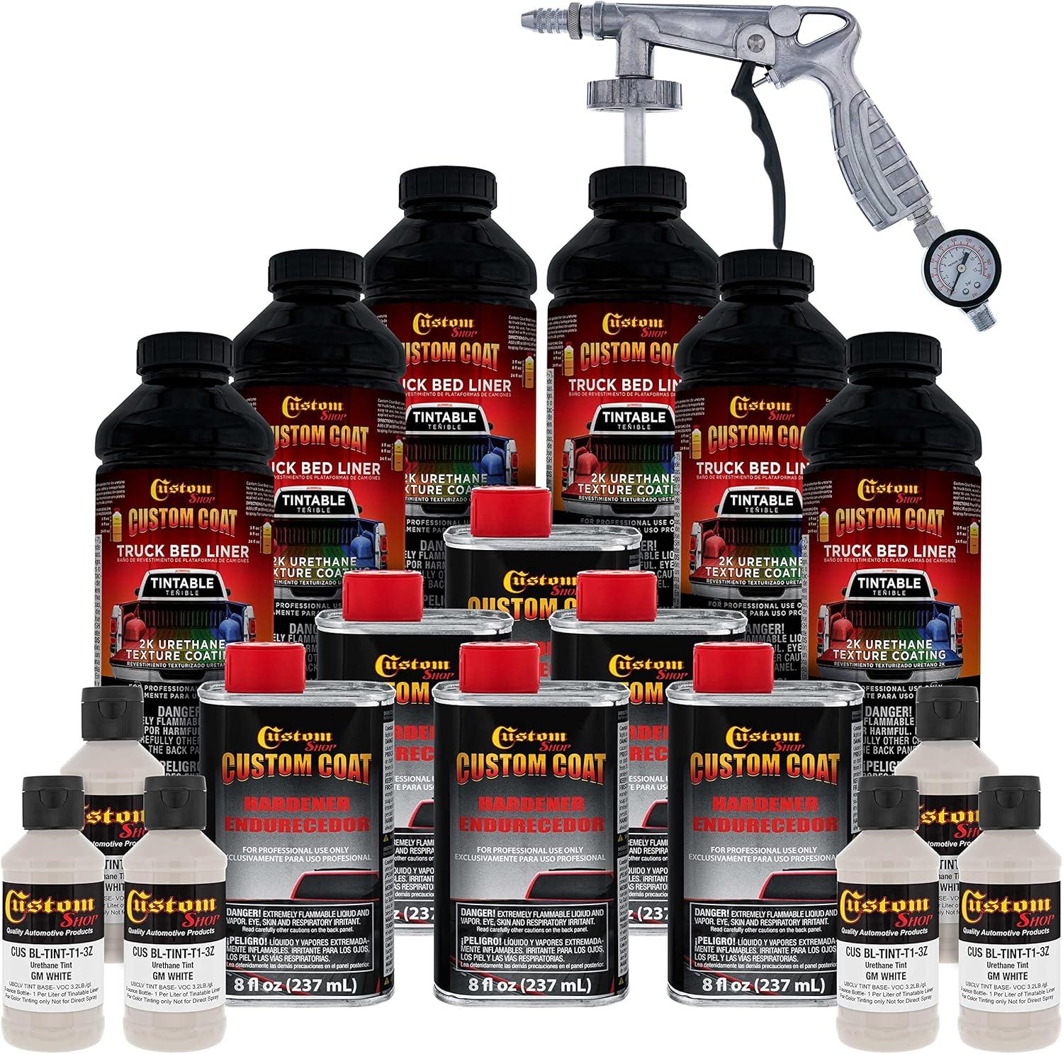 imageCustom Coat Black 1 Gallon Urethane RollOn BrushOn or SprayOn Truck Bed Liner Kit with Roller and Brush Applicator Kit  3 to 1 Mix Ratio  Durable Textured Car Auto Protective CoatingWhite
