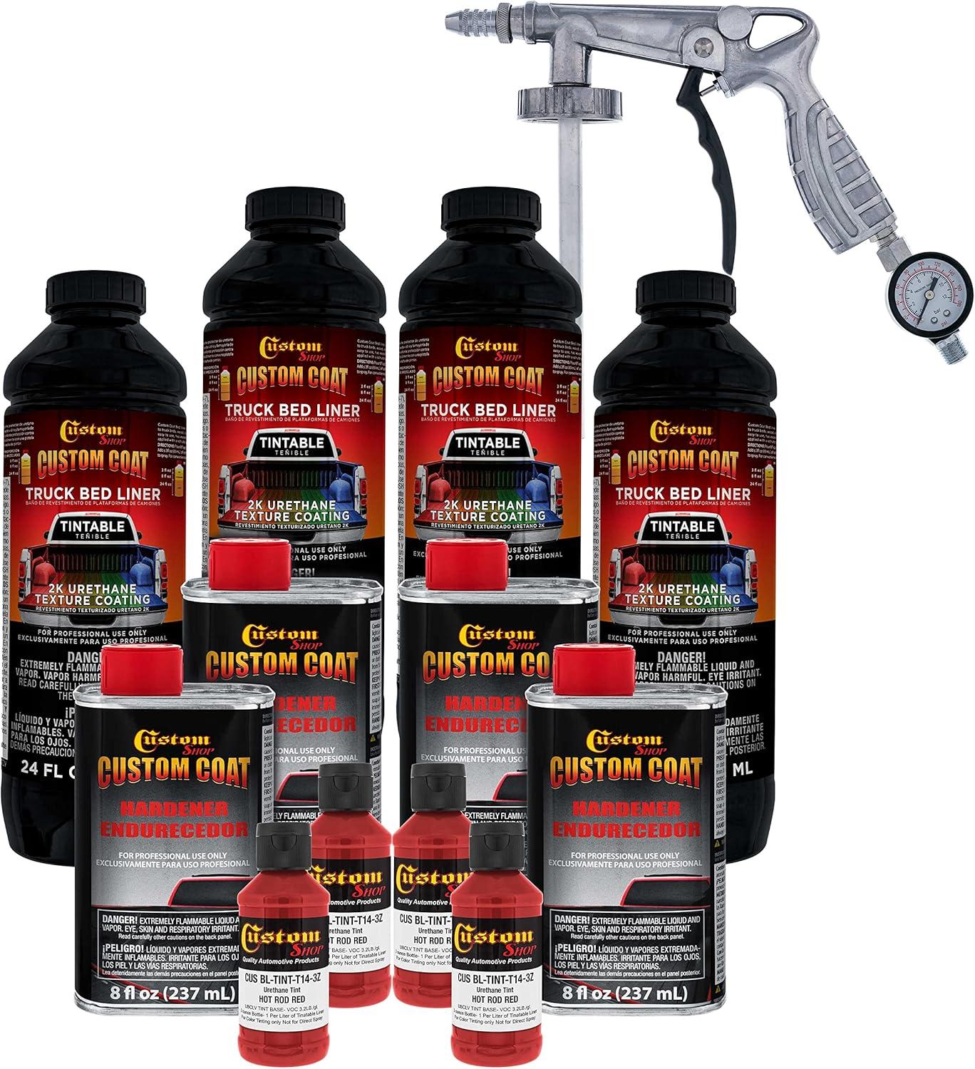 imageCustom Coat Black 1 Gallon Urethane RollOn BrushOn or SprayOn Truck Bed Liner Kit with Roller and Brush Applicator Kit  3 to 1 Mix Ratio  Durable Textured Car Auto Protective CoatingHot Rod Red