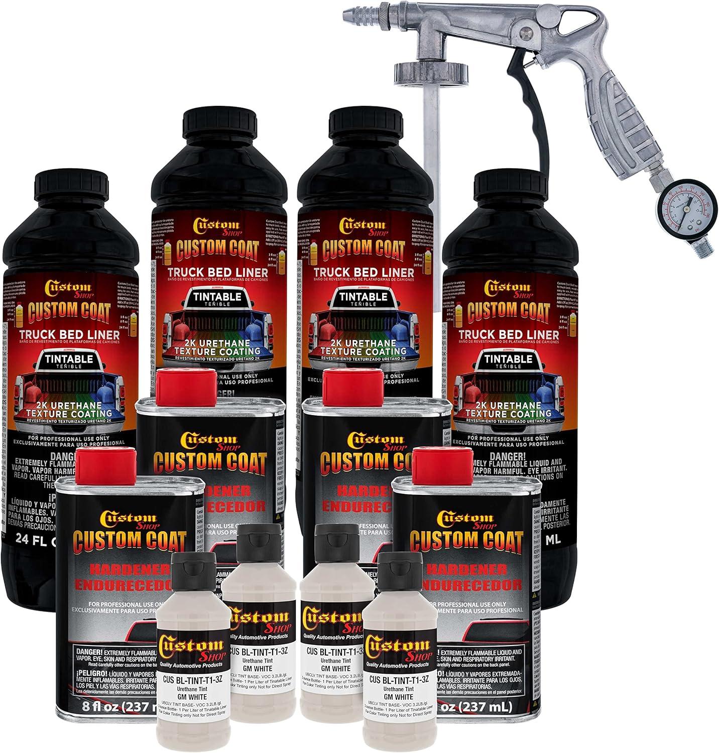 imageCustom Coat Black 1 Gallon Urethane RollOn BrushOn or SprayOn Truck Bed Liner Kit with Roller and Brush Applicator Kit  3 to 1 Mix Ratio  Durable Textured Car Auto Protective CoatingWhite