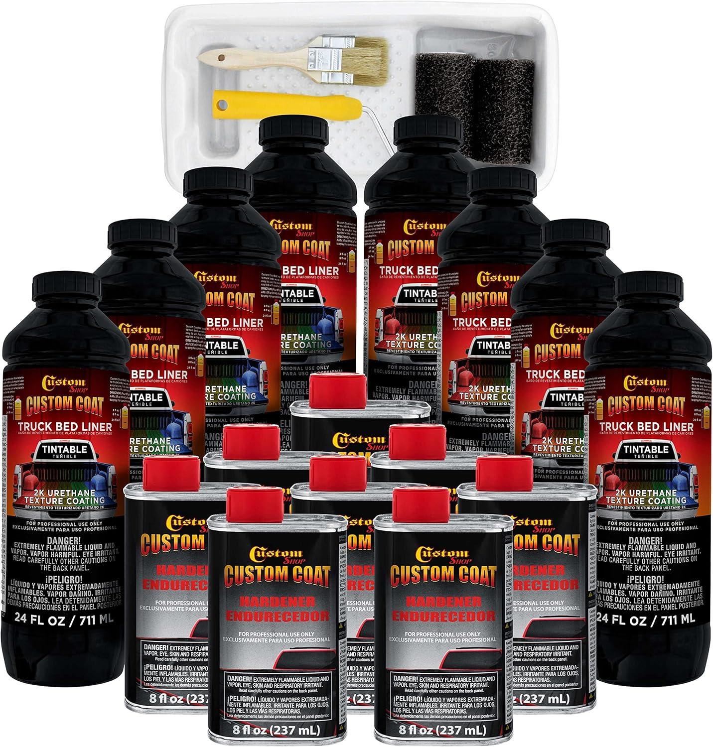 imageCustom Coat Black 1 Gallon Urethane RollOn BrushOn or SprayOn Truck Bed Liner Kit with Roller and Brush Applicator Kit  3 to 1 Mix Ratio  Durable Textured Car Auto Protective CoatingTintable