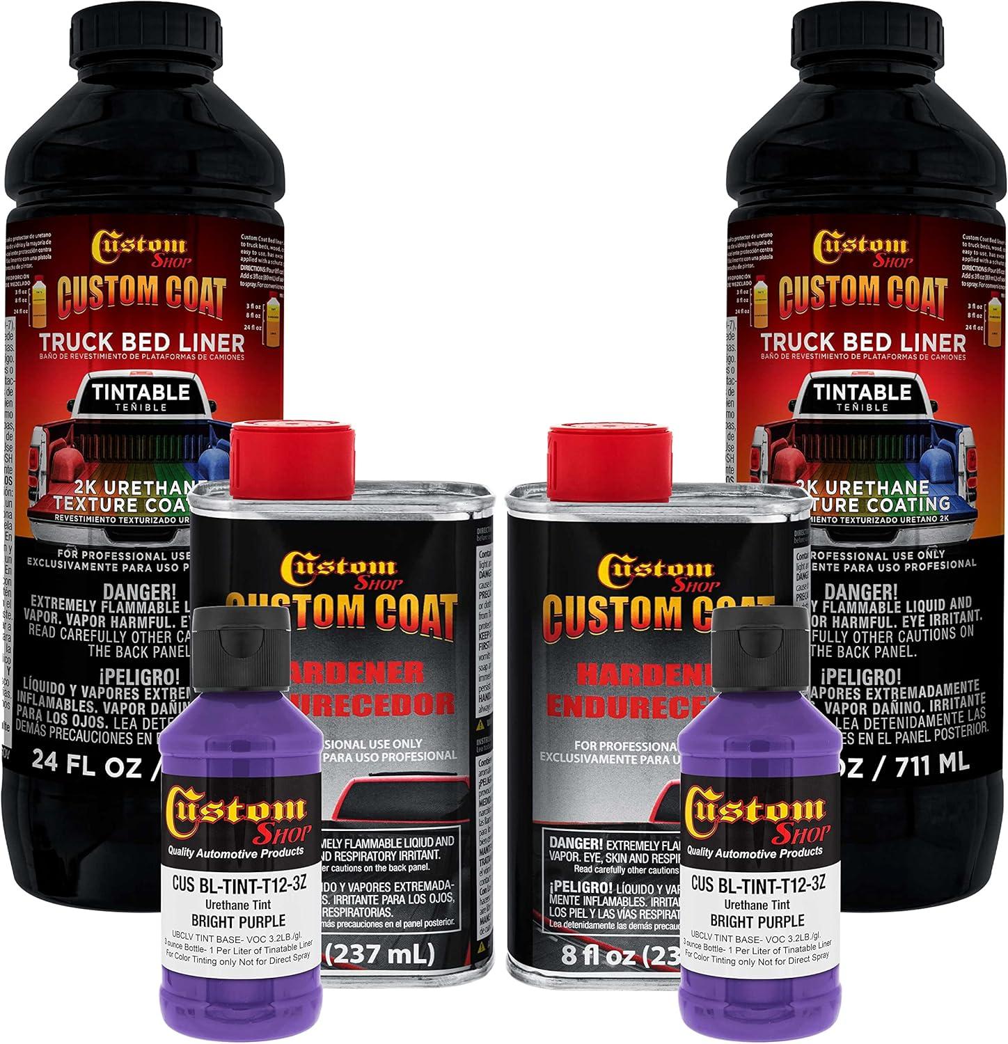 imageCustom Coat Black 1 Gallon Urethane RollOn BrushOn or SprayOn Truck Bed Liner Kit with Roller and Brush Applicator Kit  3 to 1 Mix Ratio  Durable Textured Car Auto Protective CoatingBright Purple