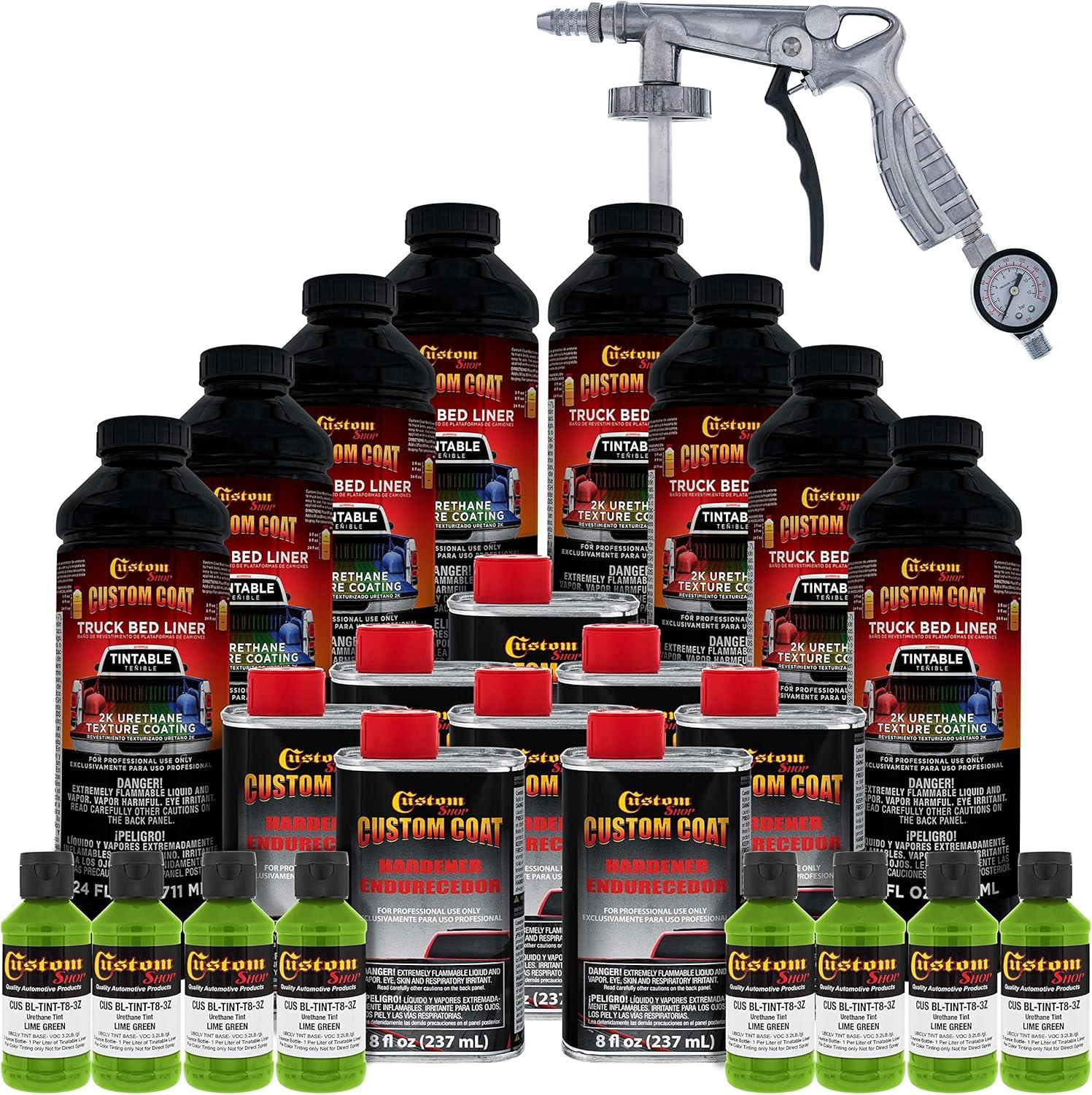 imageCustom Coat Black 1 Gallon Urethane RollOn BrushOn or SprayOn Truck Bed Liner Kit with Roller and Brush Applicator Kit  3 to 1 Mix Ratio  Durable Textured Car Auto Protective CoatingLime Green