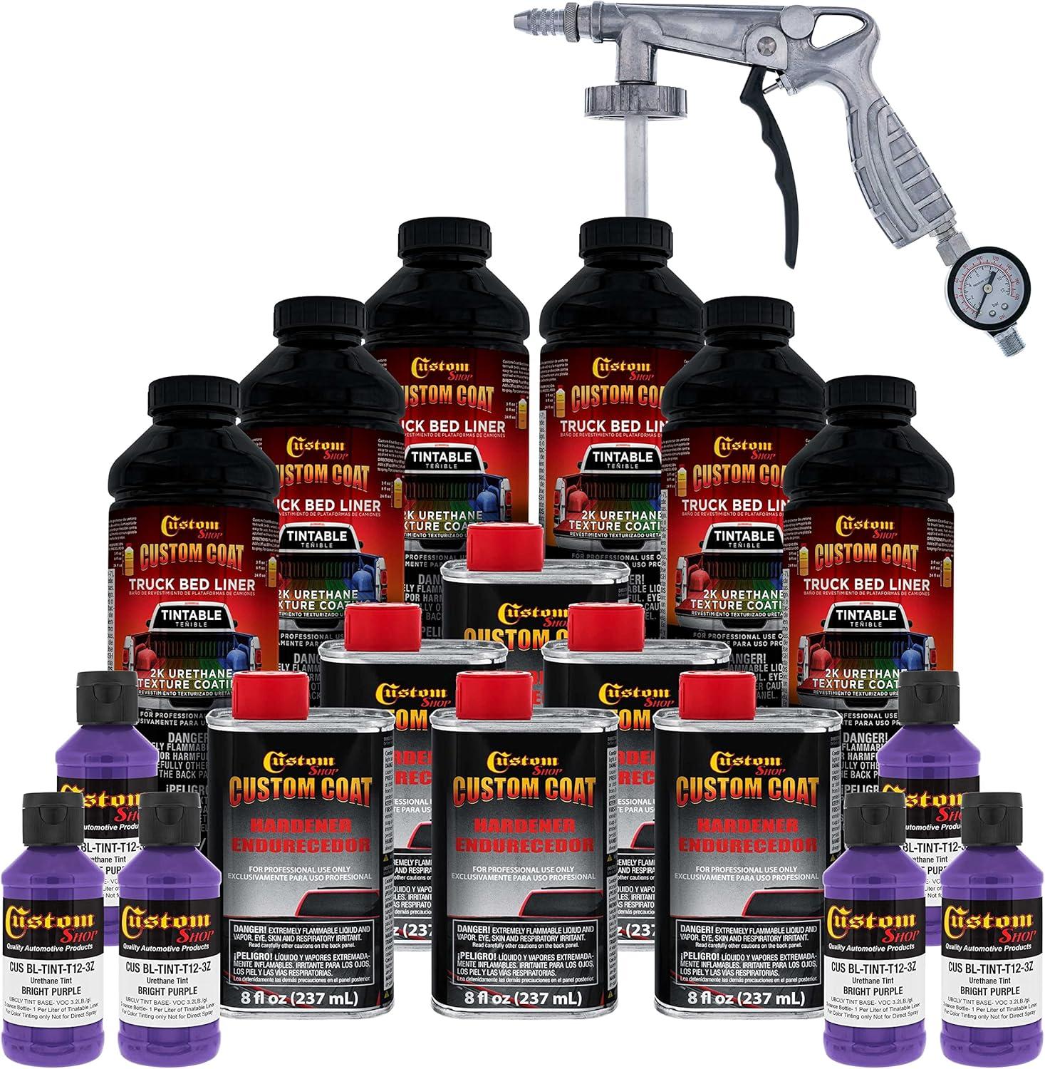 imageCustom Coat Black 1 Gallon Urethane RollOn BrushOn or SprayOn Truck Bed Liner Kit with Roller and Brush Applicator Kit  3 to 1 Mix Ratio  Durable Textured Car Auto Protective CoatingBright Purple