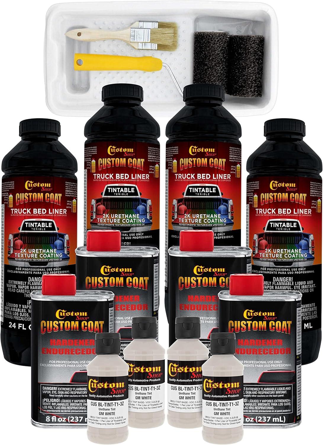 imageCustom Coat Black 1 Gallon Urethane RollOn BrushOn or SprayOn Truck Bed Liner Kit with Roller and Brush Applicator Kit  3 to 1 Mix Ratio  Durable Textured Car Auto Protective CoatingWhite