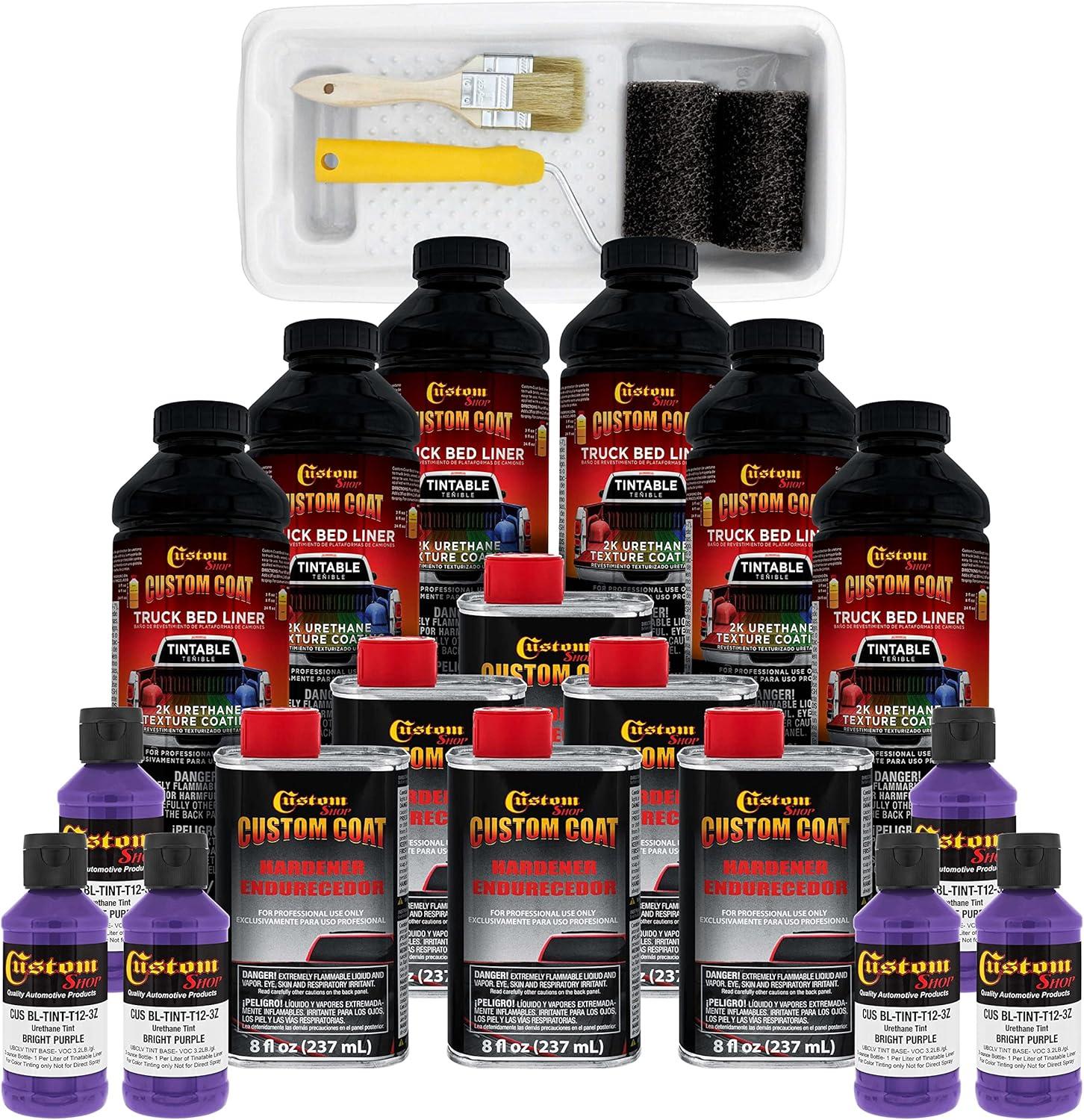 imageCustom Coat Black 1 Gallon Urethane RollOn BrushOn or SprayOn Truck Bed Liner Kit with Roller and Brush Applicator Kit  3 to 1 Mix Ratio  Durable Textured Car Auto Protective CoatingBright Purple