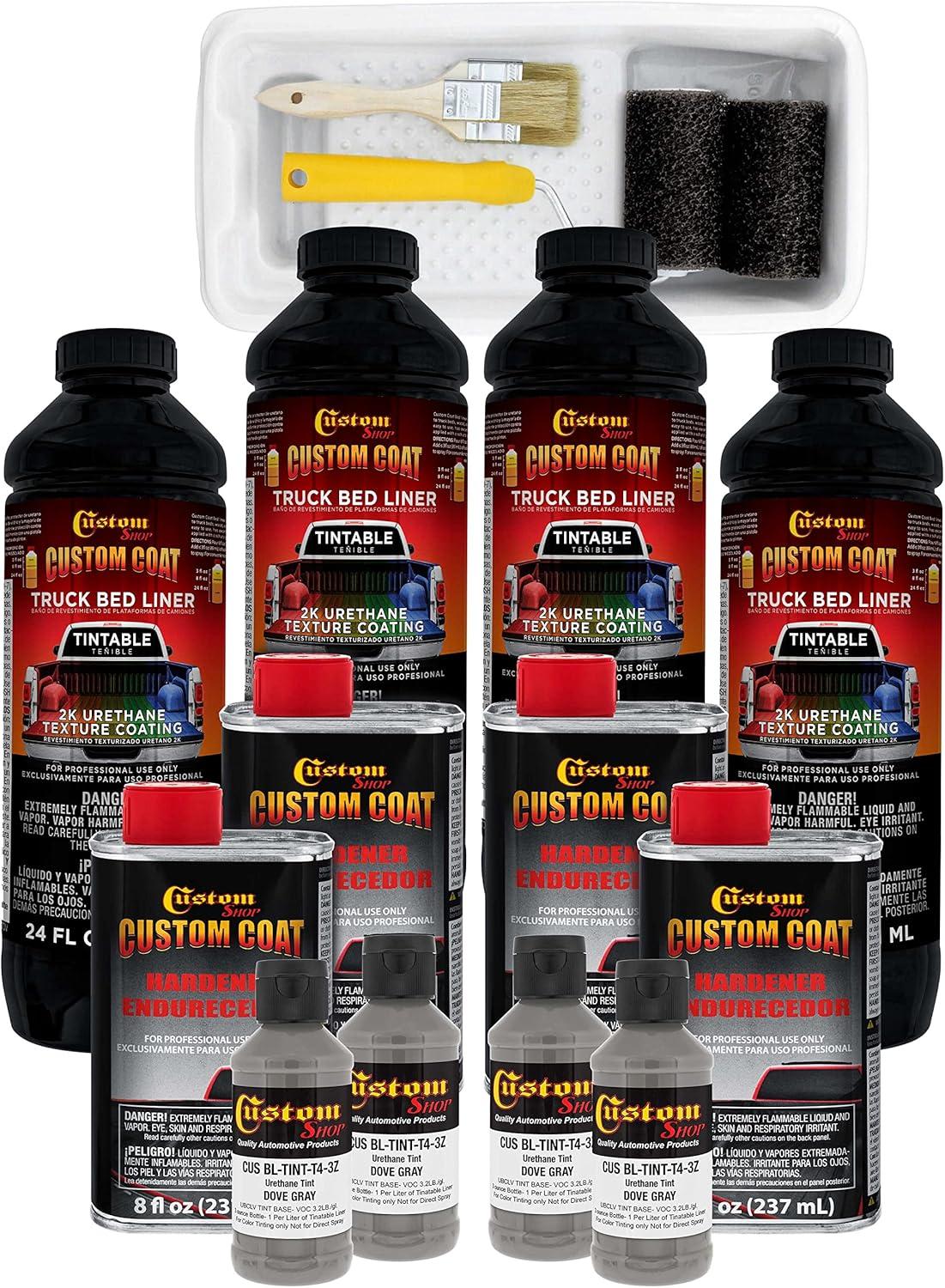 imageCustom Coat Black 1 Gallon Urethane RollOn BrushOn or SprayOn Truck Bed Liner Kit with Roller and Brush Applicator Kit  3 to 1 Mix Ratio  Durable Textured Car Auto Protective CoatingDove Gray