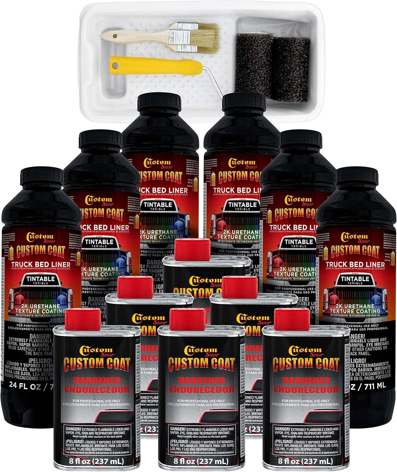 imageCustom Coat Black 1 Gallon Urethane RollOn BrushOn or SprayOn Truck Bed Liner Kit with Roller and Brush Applicator Kit  3 to 1 Mix Ratio  Durable Textured Car Auto Protective CoatingTintable