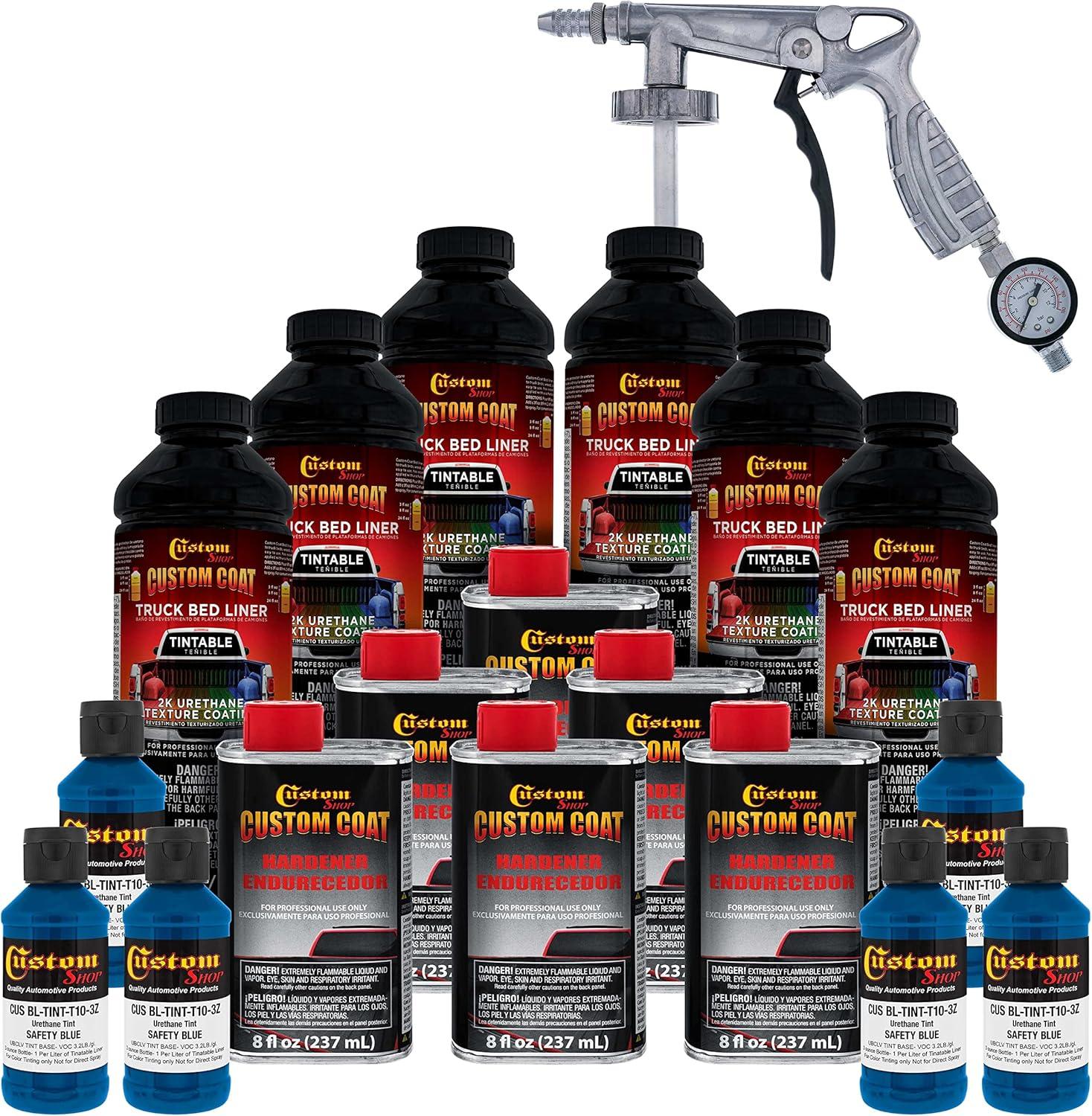 imageCustom Coat Black 1 Gallon Urethane RollOn BrushOn or SprayOn Truck Bed Liner Kit with Roller and Brush Applicator Kit  3 to 1 Mix Ratio  Durable Textured Car Auto Protective CoatingSafety Blue