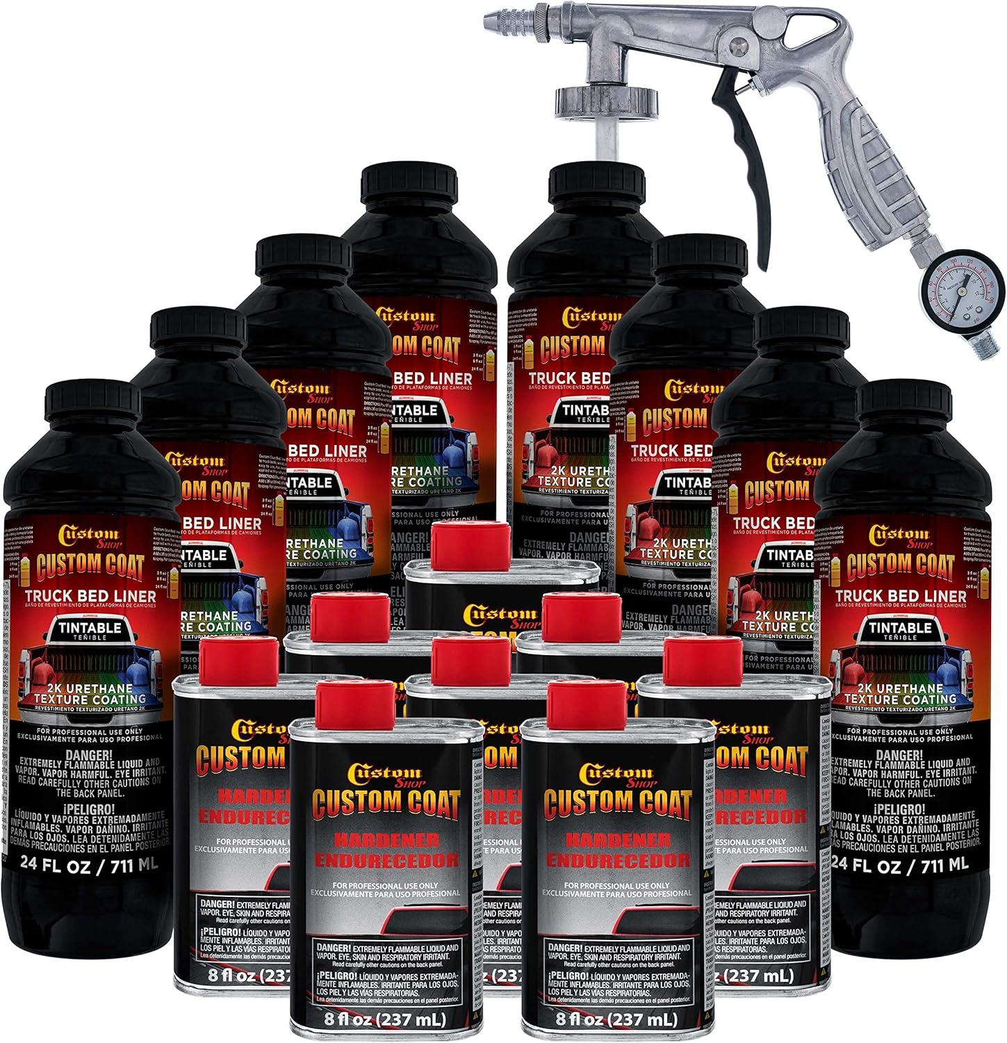 imageCustom Coat Black 1 Gallon Urethane RollOn BrushOn or SprayOn Truck Bed Liner Kit with Roller and Brush Applicator Kit  3 to 1 Mix Ratio  Durable Textured Car Auto Protective CoatingTintable
