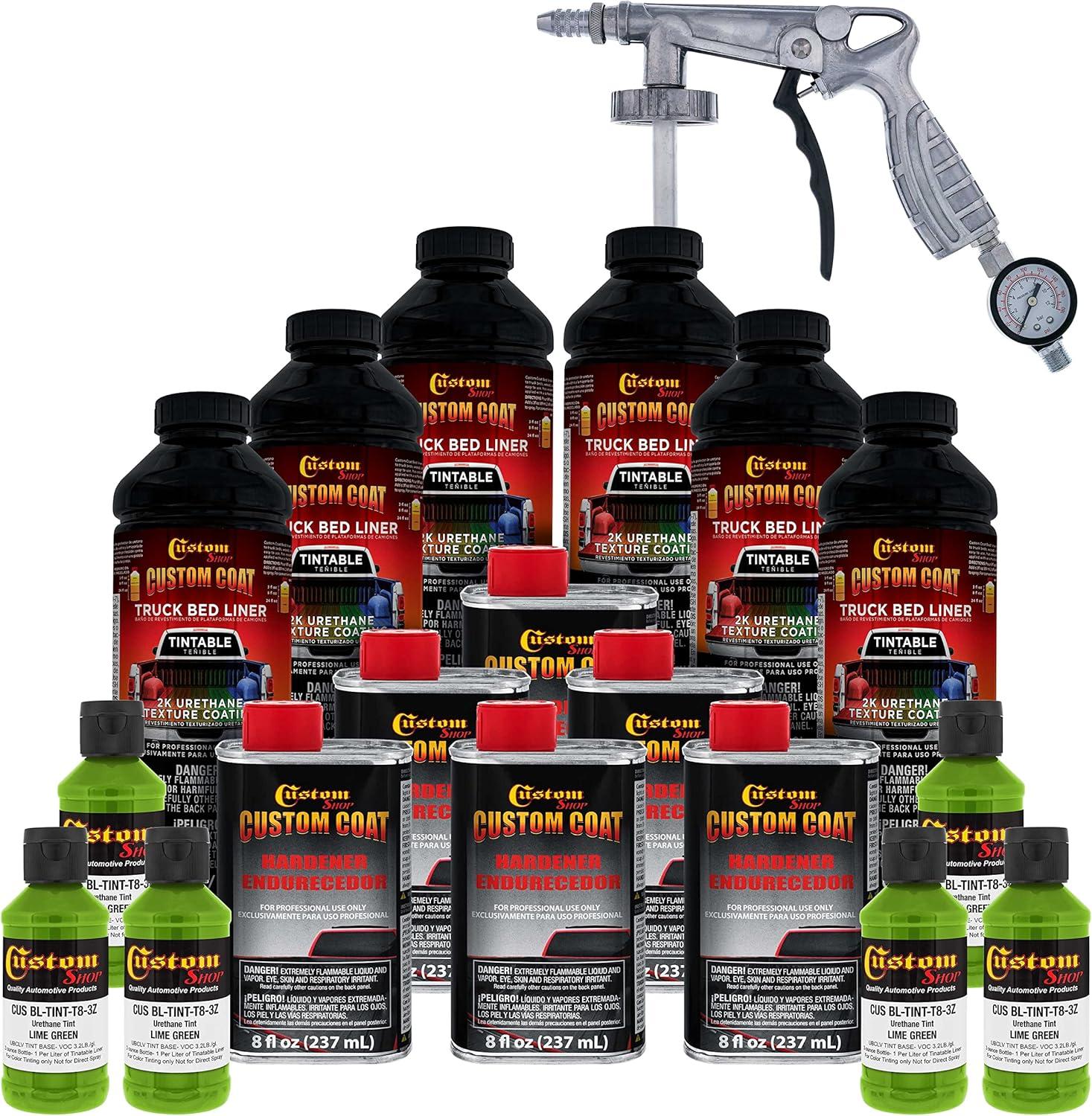 imageCustom Coat Black 1 Gallon Urethane RollOn BrushOn or SprayOn Truck Bed Liner Kit with Roller and Brush Applicator Kit  3 to 1 Mix Ratio  Durable Textured Car Auto Protective CoatingLime Green
