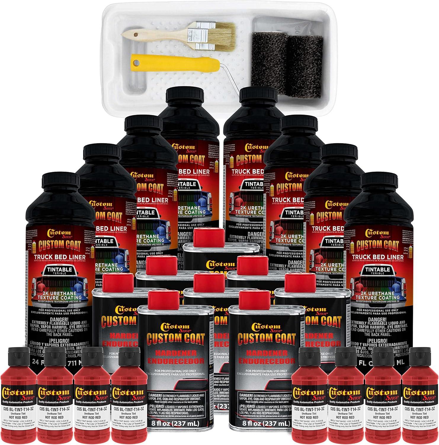 imageCustom Coat Black 1 Gallon Urethane RollOn BrushOn or SprayOn Truck Bed Liner Kit with Roller and Brush Applicator Kit  3 to 1 Mix Ratio  Durable Textured Car Auto Protective CoatingHot Rod Red