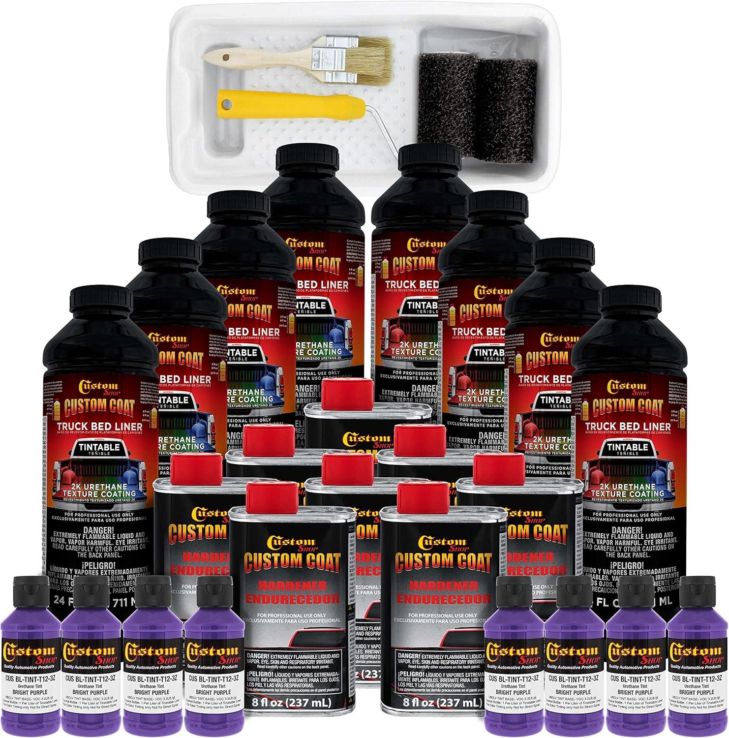 imageCustom Coat Black 1 Gallon Urethane RollOn BrushOn or SprayOn Truck Bed Liner Kit with Roller and Brush Applicator Kit  3 to 1 Mix Ratio  Durable Textured Car Auto Protective CoatingBright Purple