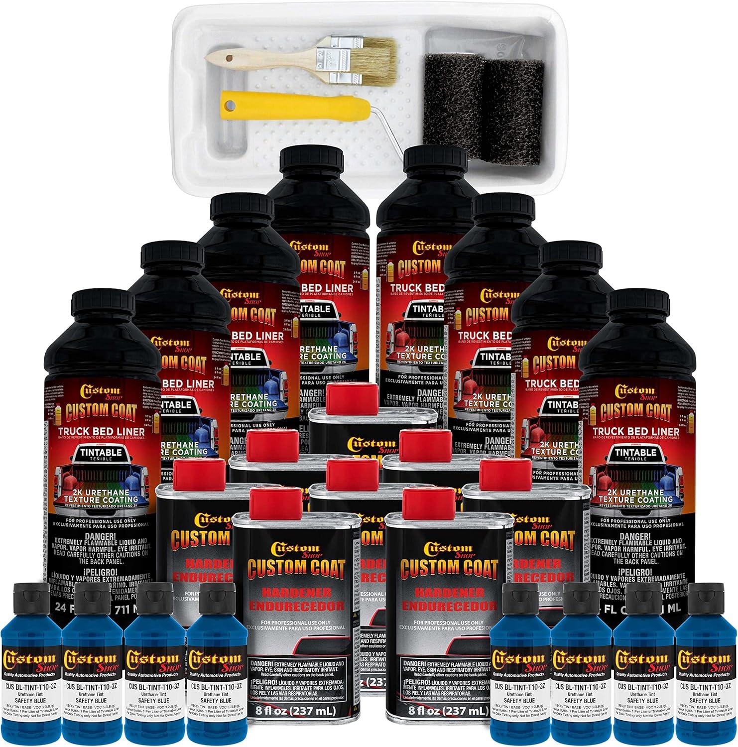 imageCustom Coat Black 1 Gallon Urethane RollOn BrushOn or SprayOn Truck Bed Liner Kit with Roller and Brush Applicator Kit  3 to 1 Mix Ratio  Durable Textured Car Auto Protective CoatingSafety Blue