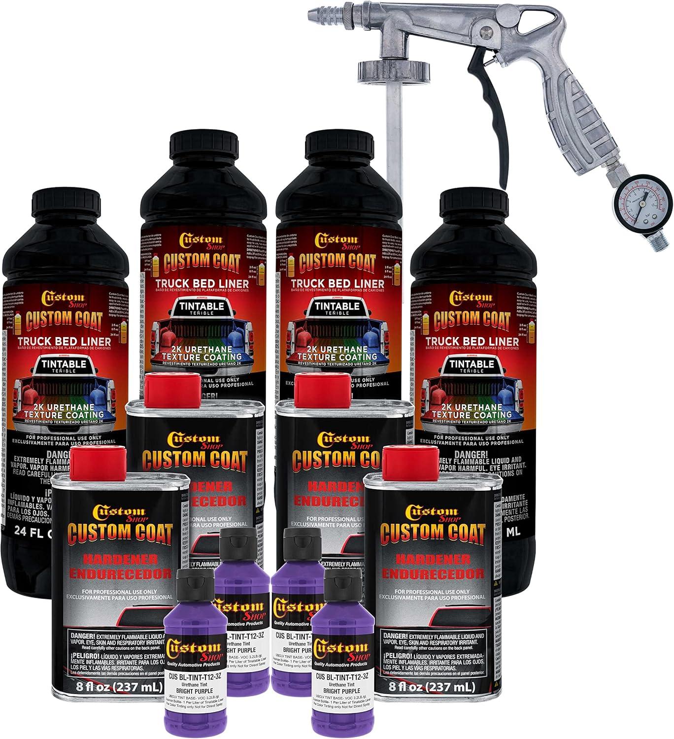 imageCustom Coat Black 1 Gallon Urethane RollOn BrushOn or SprayOn Truck Bed Liner Kit with Roller and Brush Applicator Kit  3 to 1 Mix Ratio  Durable Textured Car Auto Protective CoatingBright Purple