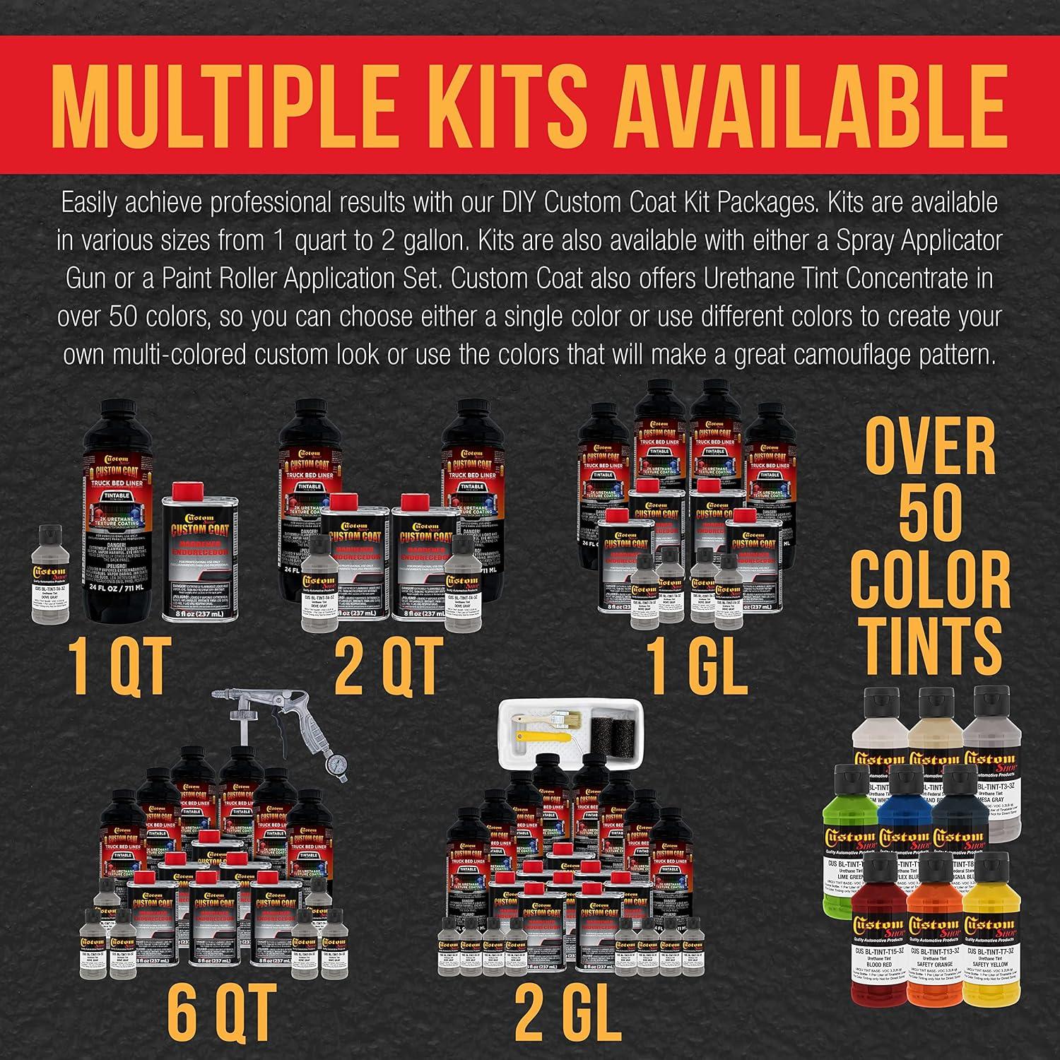 imageCustom Coat Black 1 Gallon Urethane RollOn BrushOn or SprayOn Truck Bed Liner Kit with Roller and Brush Applicator Kit  3 to 1 Mix Ratio  Durable Textured Car Auto Protective CoatingDove Gray