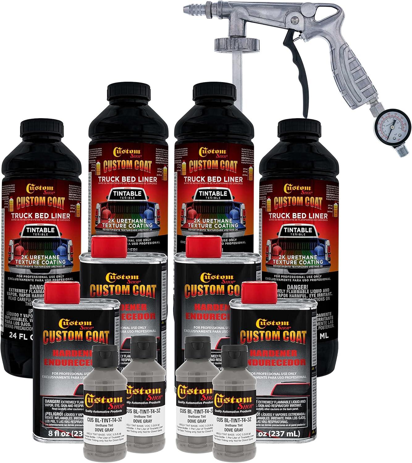 imageCustom Coat Black 1 Gallon Urethane RollOn BrushOn or SprayOn Truck Bed Liner Kit with Roller and Brush Applicator Kit  3 to 1 Mix Ratio  Durable Textured Car Auto Protective CoatingDove Gray