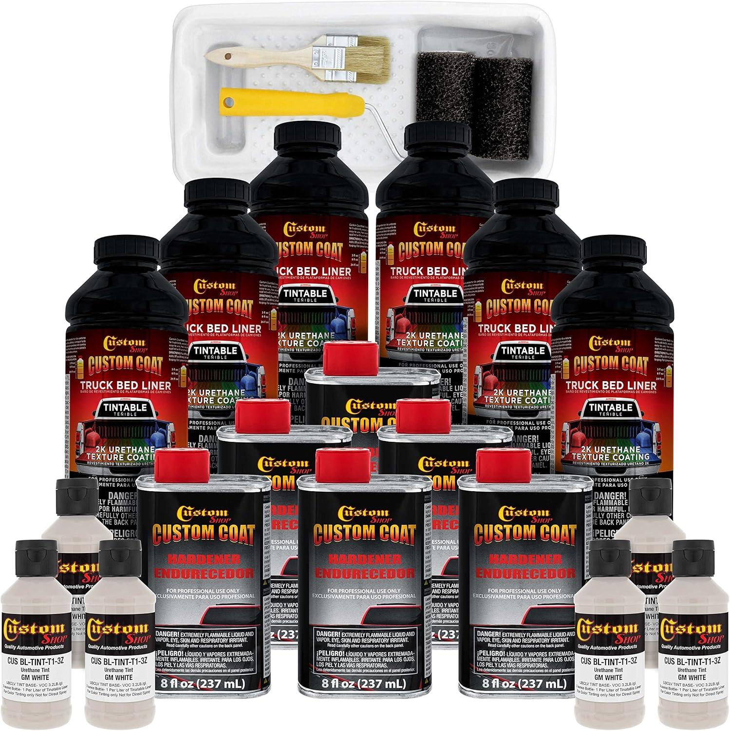 imageCustom Coat Black 1 Gallon Urethane RollOn BrushOn or SprayOn Truck Bed Liner Kit with Roller and Brush Applicator Kit  3 to 1 Mix Ratio  Durable Textured Car Auto Protective CoatingWhite