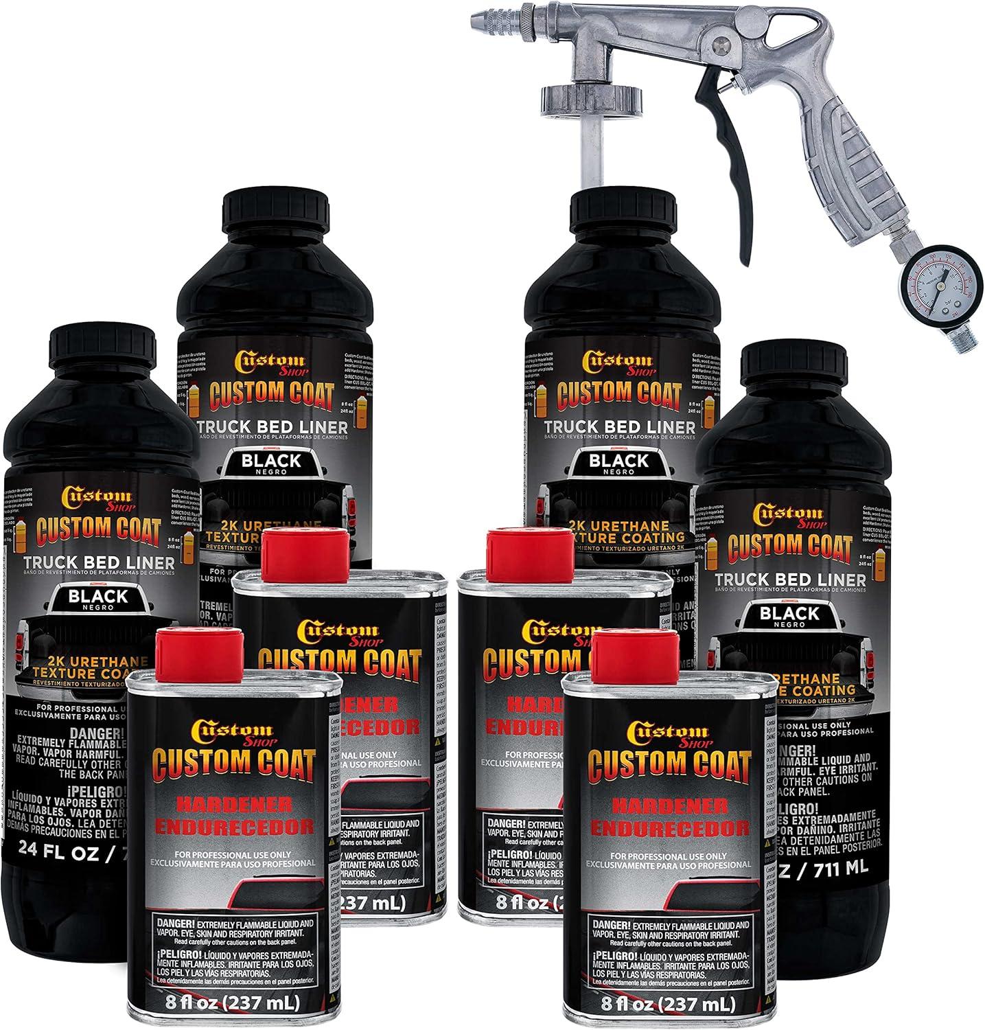 imageCustom Coat Black 1 Gallon Urethane RollOn BrushOn or SprayOn Truck Bed Liner Kit with Roller and Brush Applicator Kit  3 to 1 Mix Ratio  Durable Textured Car Auto Protective CoatingBlack