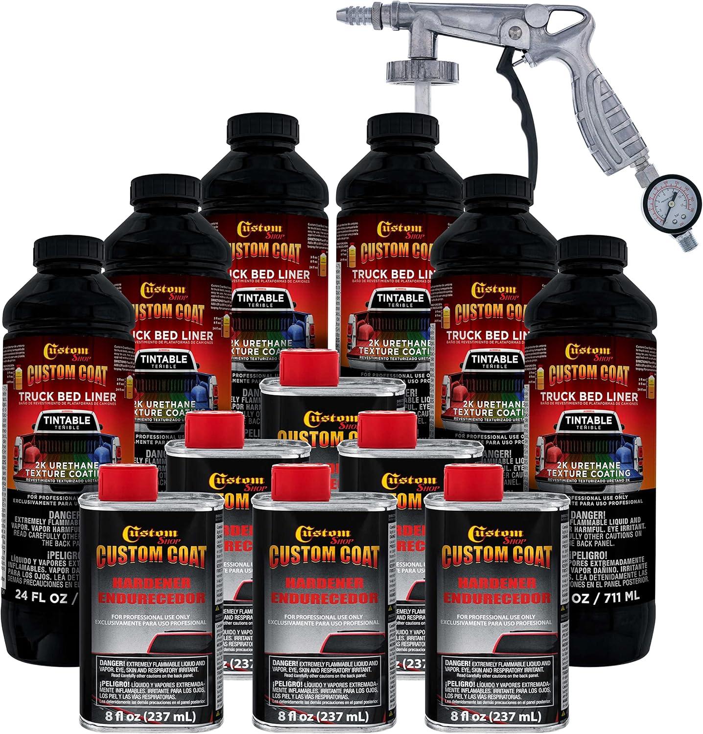 imageCustom Coat Black 1 Gallon Urethane RollOn BrushOn or SprayOn Truck Bed Liner Kit with Roller and Brush Applicator Kit  3 to 1 Mix Ratio  Durable Textured Car Auto Protective CoatingTintable
