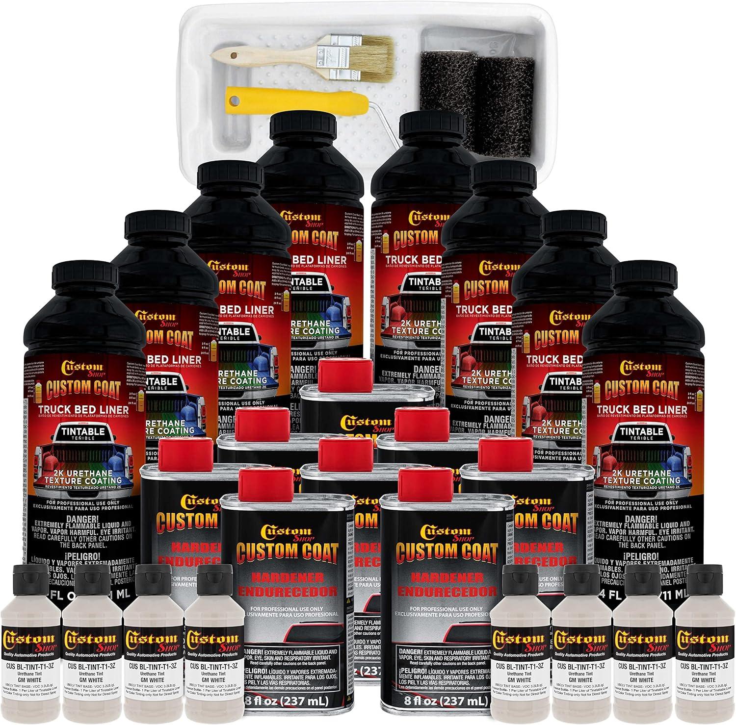 imageCustom Coat Black 1 Gallon Urethane RollOn BrushOn or SprayOn Truck Bed Liner Kit with Roller and Brush Applicator Kit  3 to 1 Mix Ratio  Durable Textured Car Auto Protective CoatingWhite