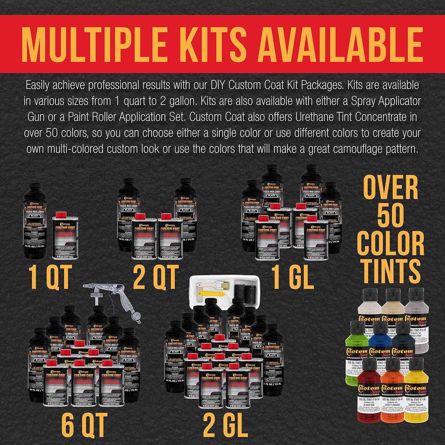 imageCustom Coat Black 1 Gallon Urethane RollOn BrushOn or SprayOn Truck Bed Liner Kit with Roller and Brush Applicator Kit  3 to 1 Mix Ratio  Durable Textured Car Auto Protective CoatingBlack