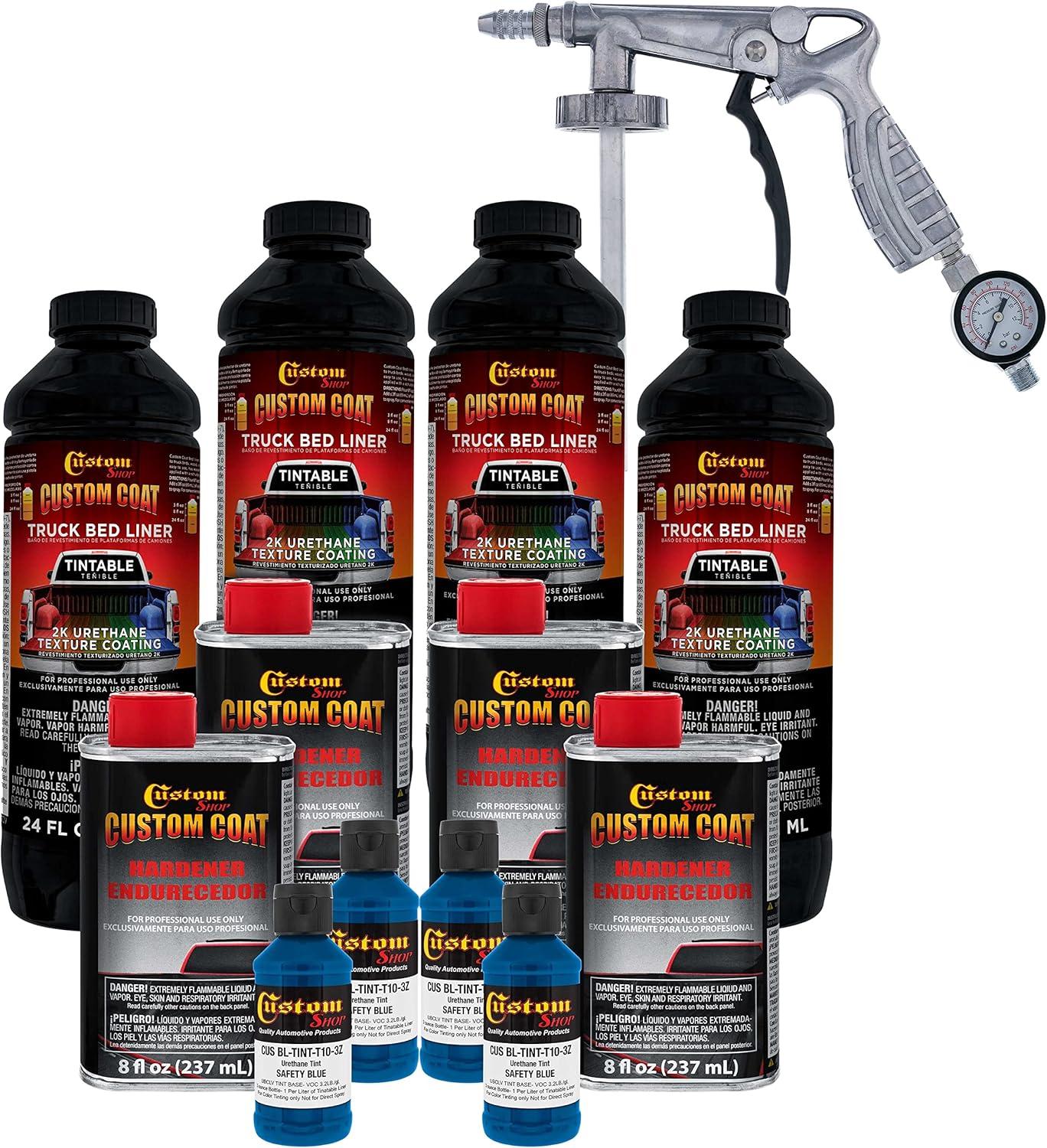 imageCustom Coat Black 1 Gallon Urethane RollOn BrushOn or SprayOn Truck Bed Liner Kit with Roller and Brush Applicator Kit  3 to 1 Mix Ratio  Durable Textured Car Auto Protective CoatingSafety Blue