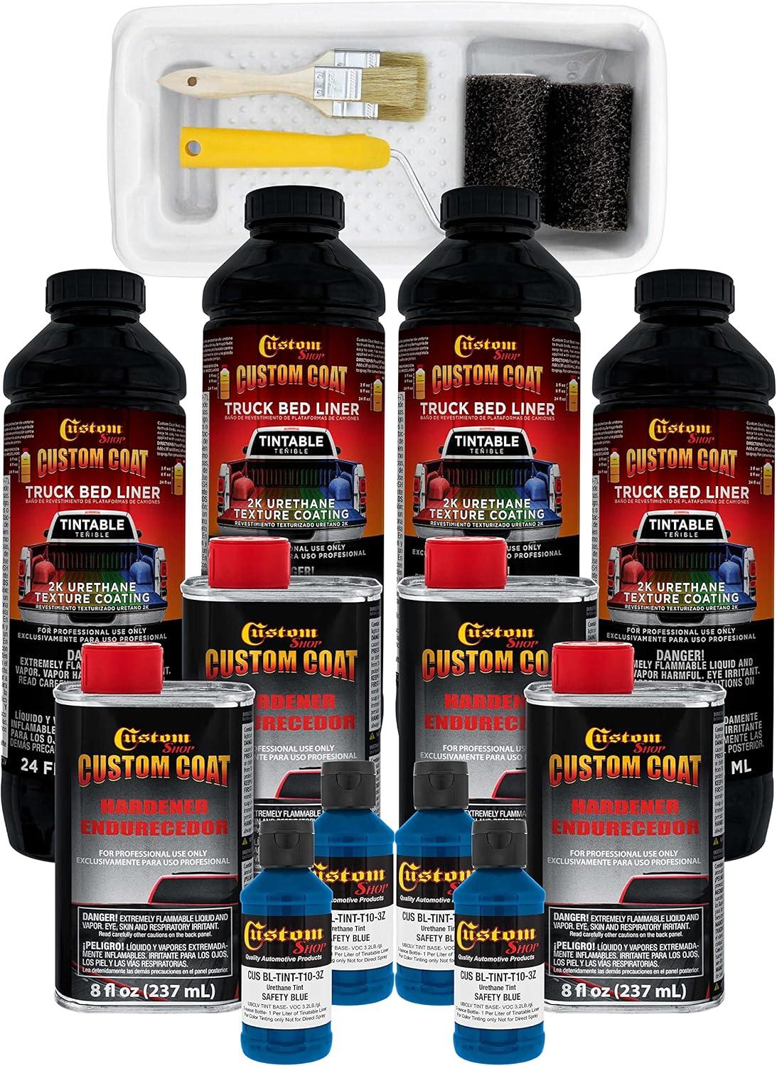 imageCustom Coat Black 1 Gallon Urethane RollOn BrushOn or SprayOn Truck Bed Liner Kit with Roller and Brush Applicator Kit  3 to 1 Mix Ratio  Durable Textured Car Auto Protective CoatingSafety Blue