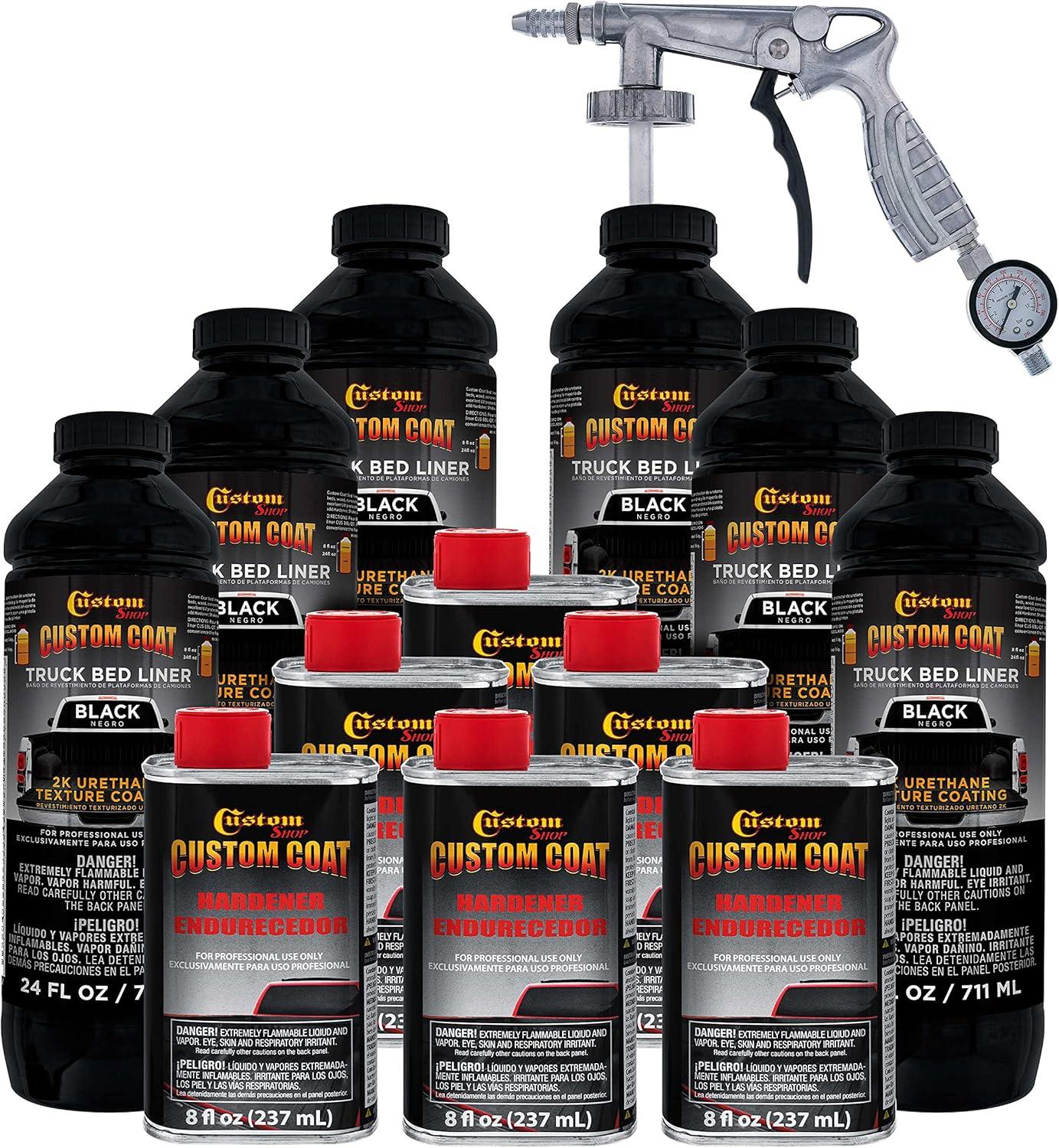 imageCustom Coat Black 1 Gallon Urethane RollOn BrushOn or SprayOn Truck Bed Liner Kit with Roller and Brush Applicator Kit  3 to 1 Mix Ratio  Durable Textured Car Auto Protective CoatingBlack