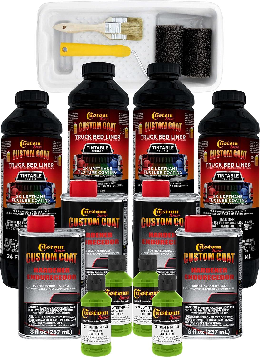 imageCustom Coat Black 1 Gallon Urethane RollOn BrushOn or SprayOn Truck Bed Liner Kit with Roller and Brush Applicator Kit  3 to 1 Mix Ratio  Durable Textured Car Auto Protective CoatingLime Green
