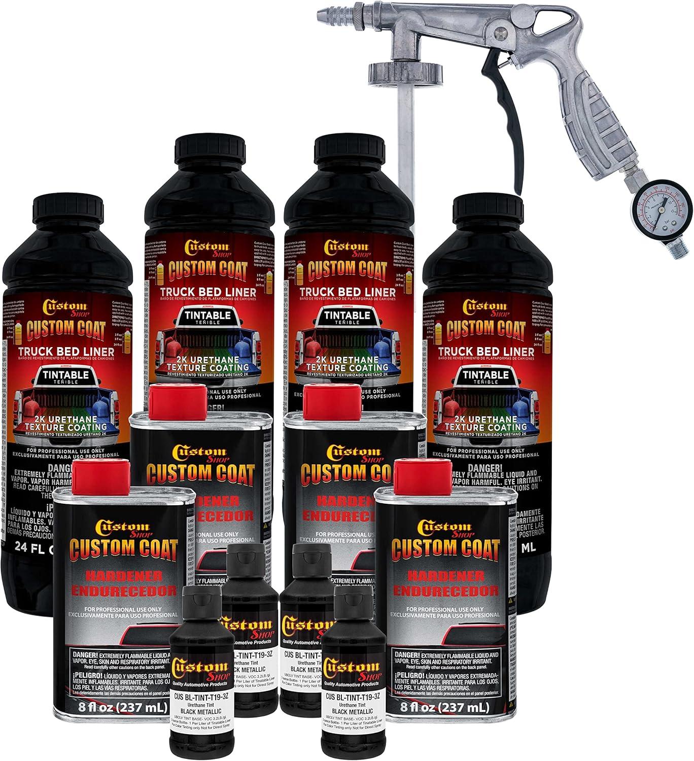 imageCustom Coat Black 1 Gallon Urethane RollOn BrushOn or SprayOn Truck Bed Liner Kit with Roller and Brush Applicator Kit  3 to 1 Mix Ratio  Durable Textured Car Auto Protective CoatingBlack Metallic