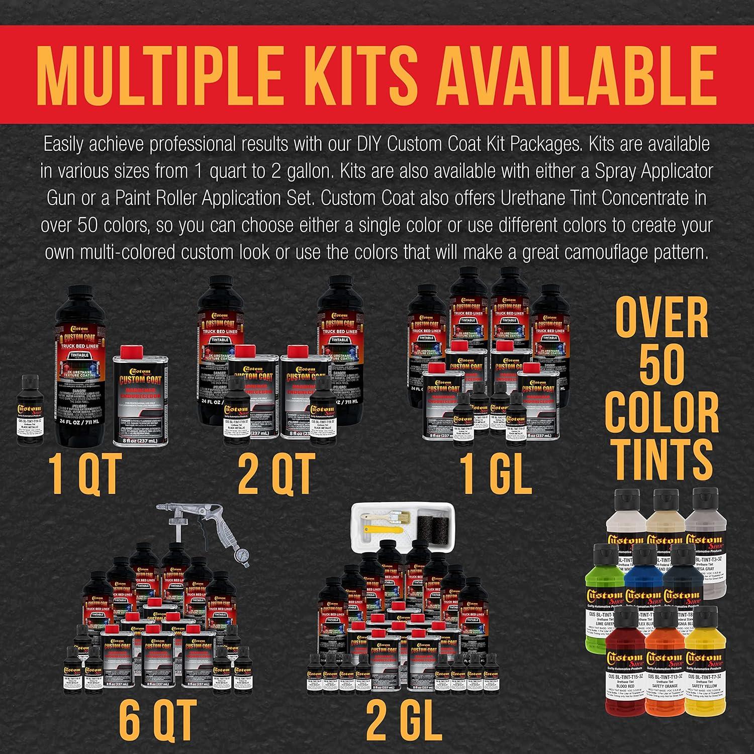 imageCustom Coat Black 1 Gallon Urethane RollOn BrushOn or SprayOn Truck Bed Liner Kit with Roller and Brush Applicator Kit  3 to 1 Mix Ratio  Durable Textured Car Auto Protective CoatingBlack Metallic