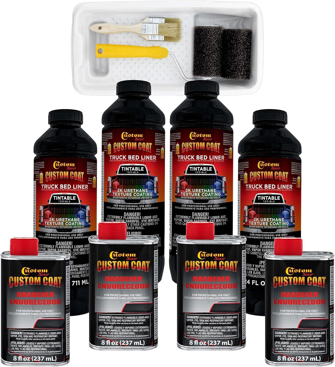 imageCustom Coat Black 1 Gallon Urethane RollOn BrushOn or SprayOn Truck Bed Liner Kit with Roller and Brush Applicator Kit  3 to 1 Mix Ratio  Durable Textured Car Auto Protective CoatingTintable