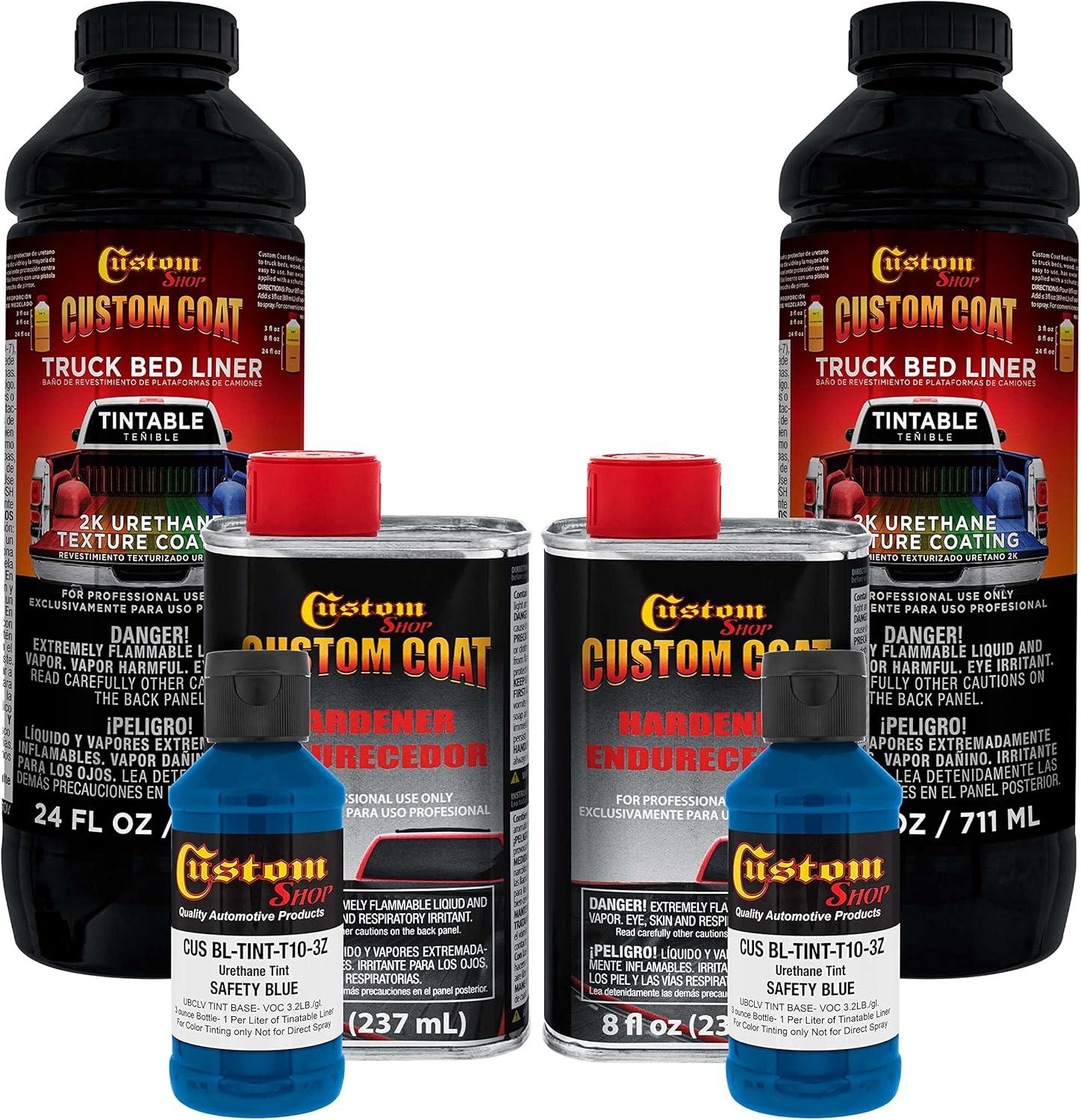 imageCustom Coat Black 1 Gallon Urethane RollOn BrushOn or SprayOn Truck Bed Liner Kit with Roller and Brush Applicator Kit  3 to 1 Mix Ratio  Durable Textured Car Auto Protective CoatingSafety Blue