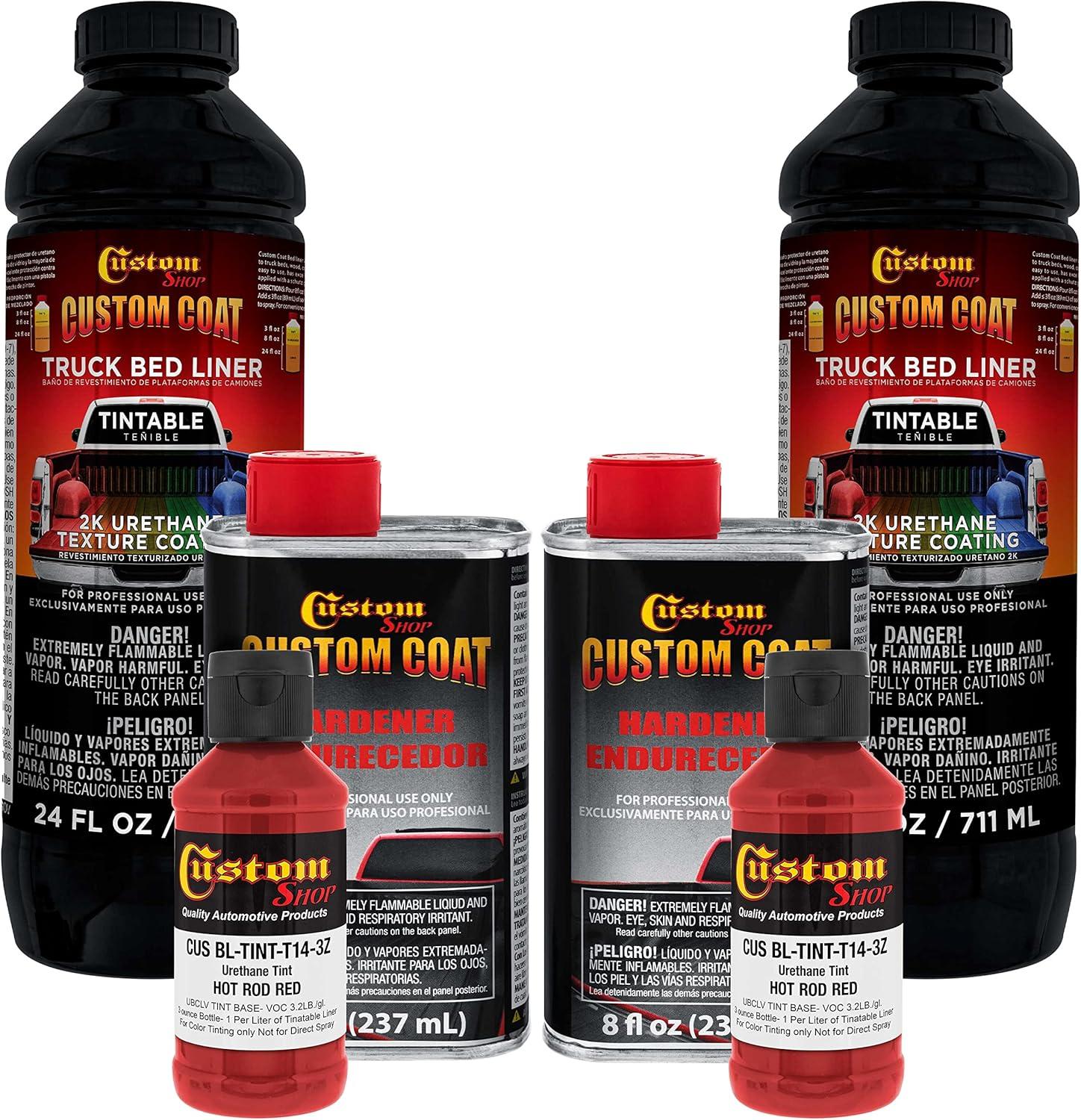 imageCustom Coat Black 1 Gallon Urethane RollOn BrushOn or SprayOn Truck Bed Liner Kit with Roller and Brush Applicator Kit  3 to 1 Mix Ratio  Durable Textured Car Auto Protective CoatingHot Rod Red