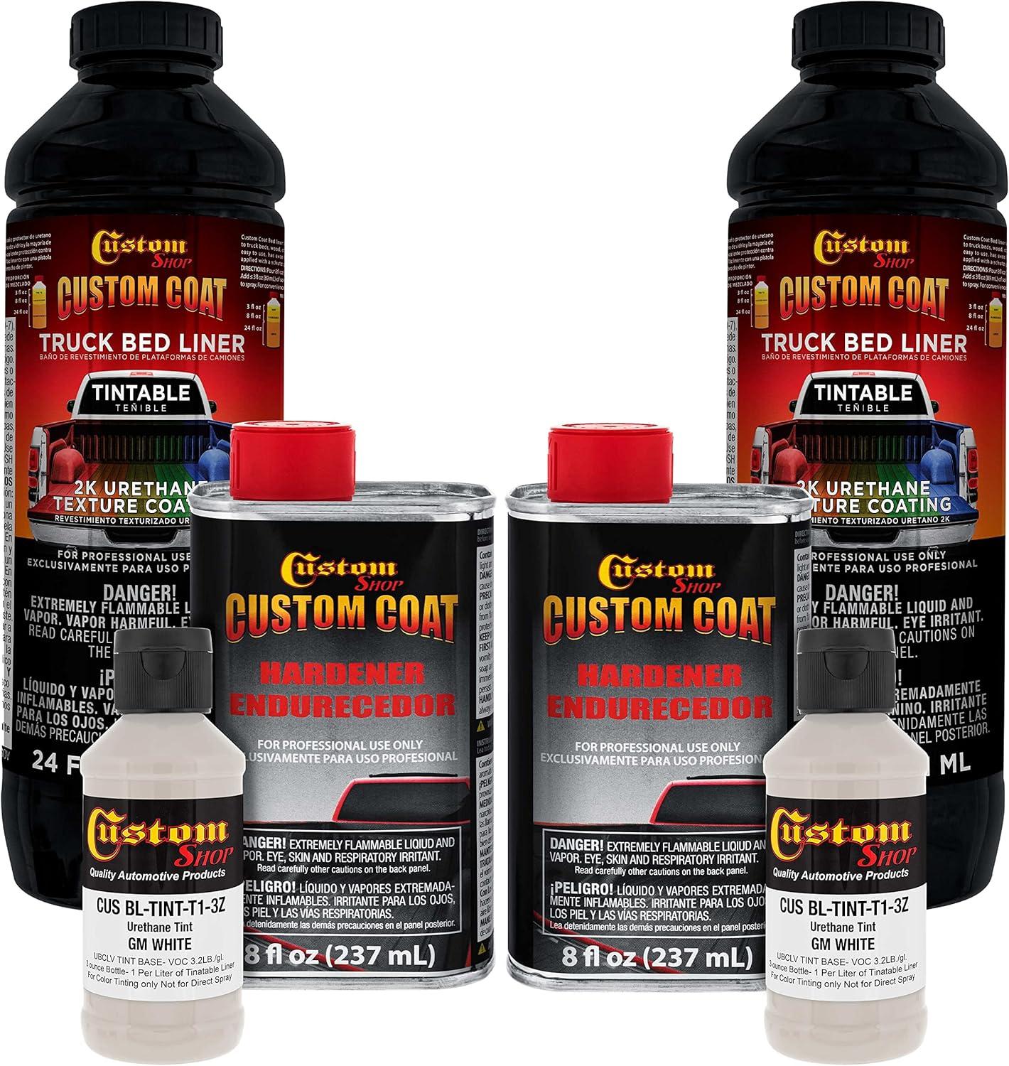imageCustom Coat Black 1 Gallon Urethane RollOn BrushOn or SprayOn Truck Bed Liner Kit with Roller and Brush Applicator Kit  3 to 1 Mix Ratio  Durable Textured Car Auto Protective CoatingWhite