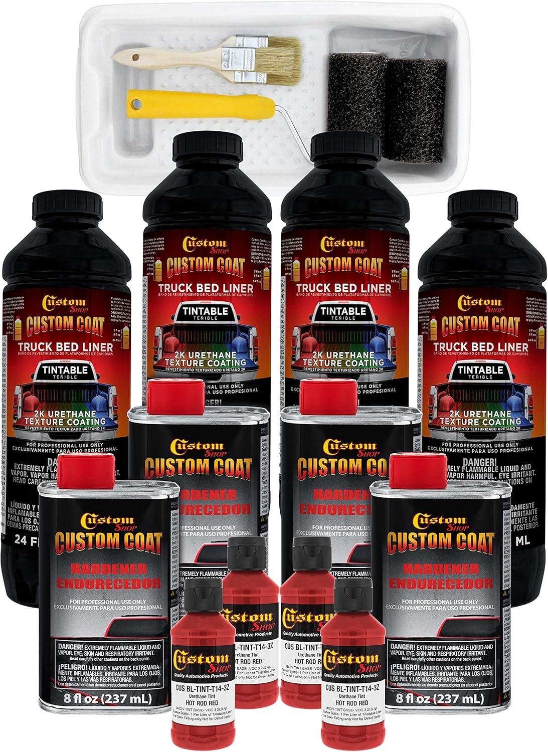 imageCustom Coat Black 1 Gallon Urethane RollOn BrushOn or SprayOn Truck Bed Liner Kit with Roller and Brush Applicator Kit  3 to 1 Mix Ratio  Durable Textured Car Auto Protective CoatingHot Rod Red