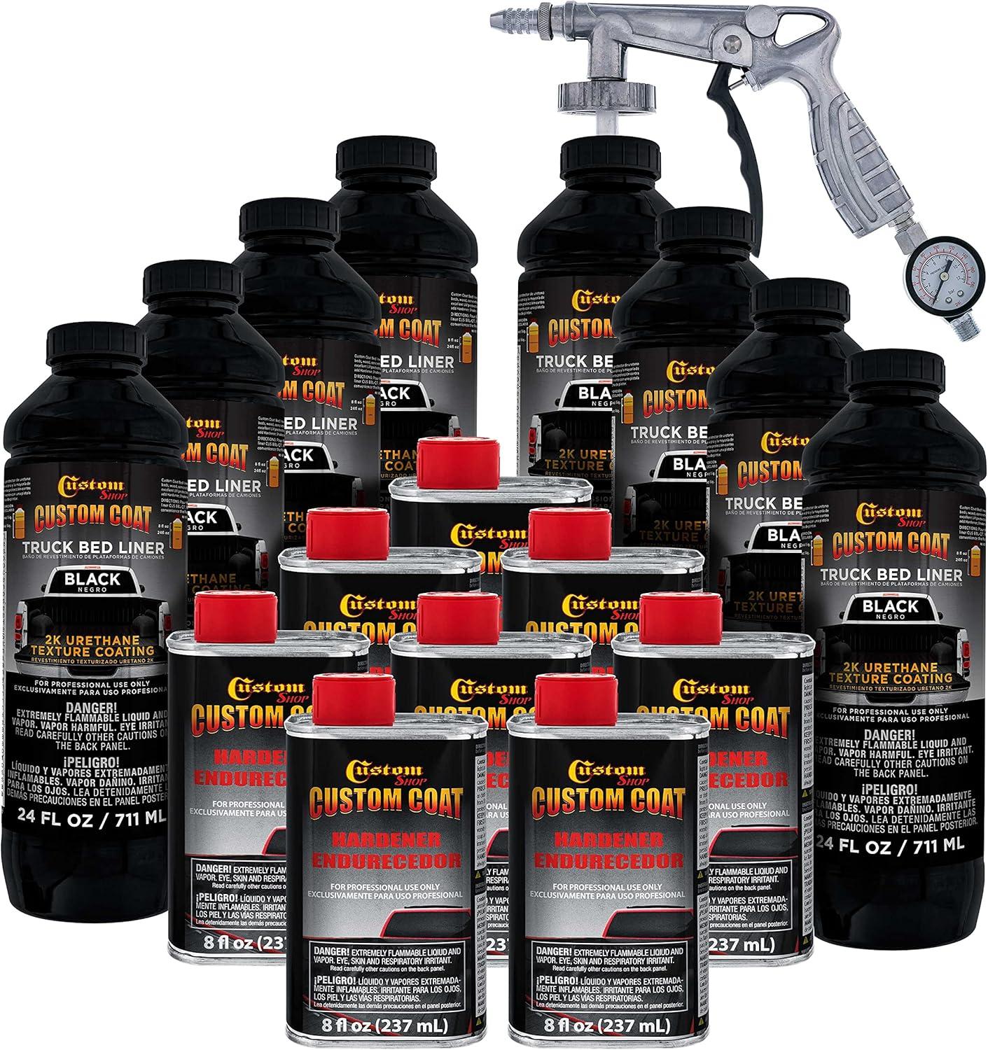 imageCustom Coat Black 1 Gallon Urethane RollOn BrushOn or SprayOn Truck Bed Liner Kit with Roller and Brush Applicator Kit  3 to 1 Mix Ratio  Durable Textured Car Auto Protective CoatingBlack