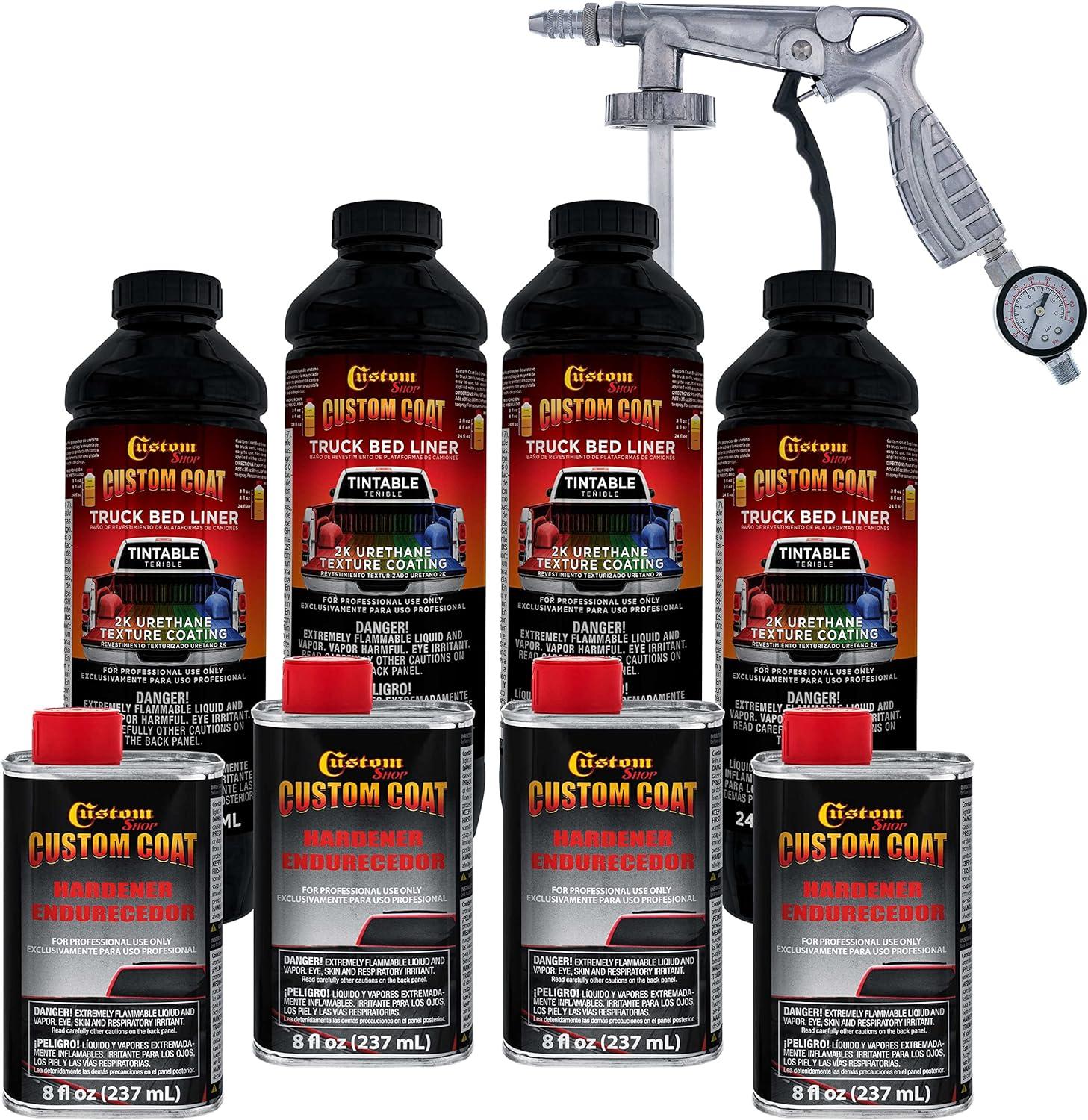 imageCustom Coat Black 1 Gallon Urethane RollOn BrushOn or SprayOn Truck Bed Liner Kit with Roller and Brush Applicator Kit  3 to 1 Mix Ratio  Durable Textured Car Auto Protective CoatingTintable