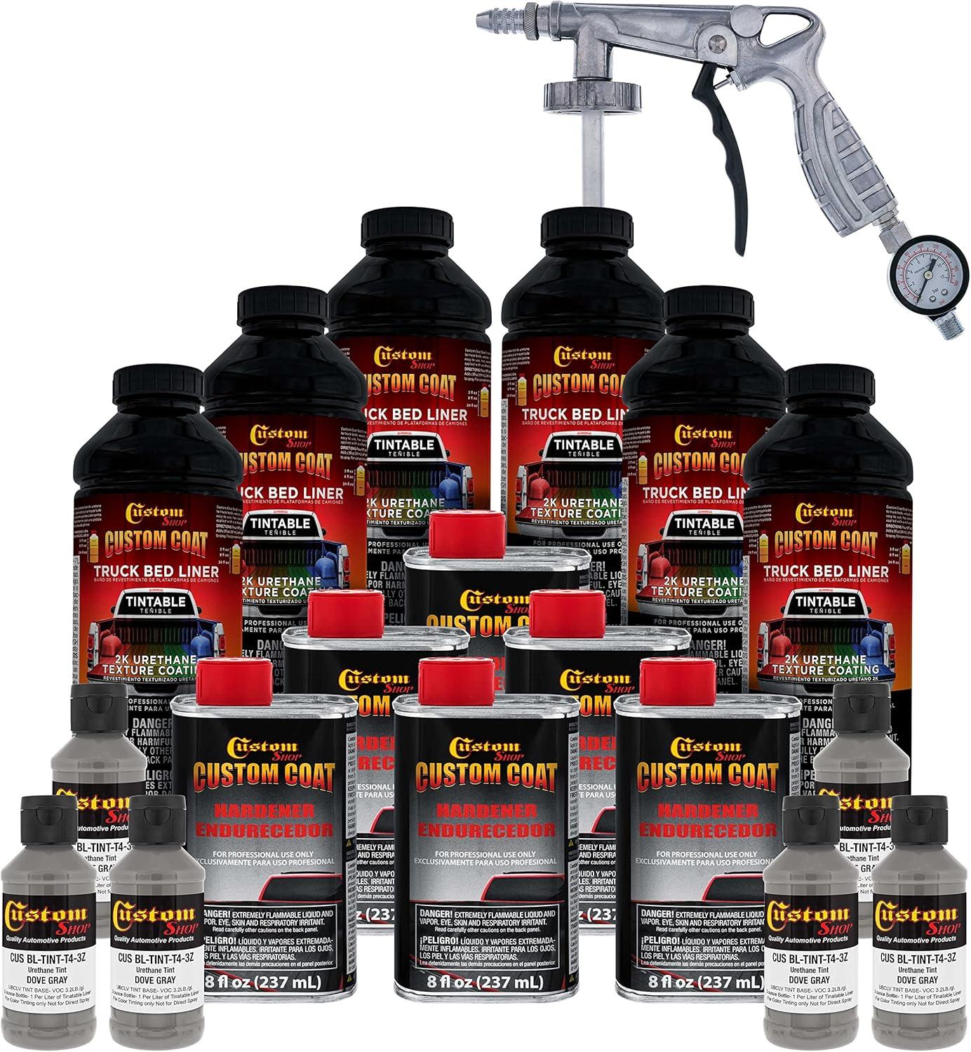 imageCustom Coat Black 1 Gallon Urethane RollOn BrushOn or SprayOn Truck Bed Liner Kit with Roller and Brush Applicator Kit  3 to 1 Mix Ratio  Durable Textured Car Auto Protective CoatingDove Gray