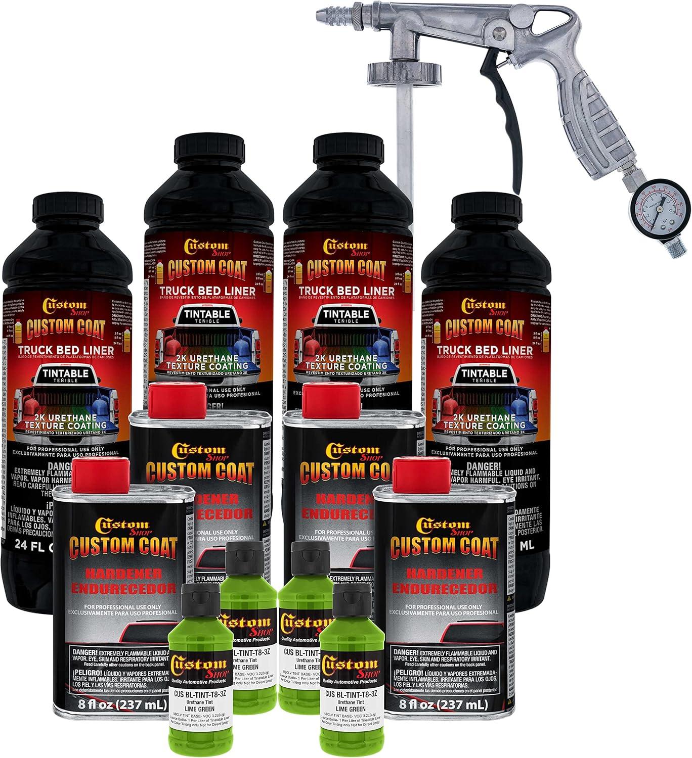imageCustom Coat Black 1 Gallon Urethane RollOn BrushOn or SprayOn Truck Bed Liner Kit with Roller and Brush Applicator Kit  3 to 1 Mix Ratio  Durable Textured Car Auto Protective CoatingLime Green