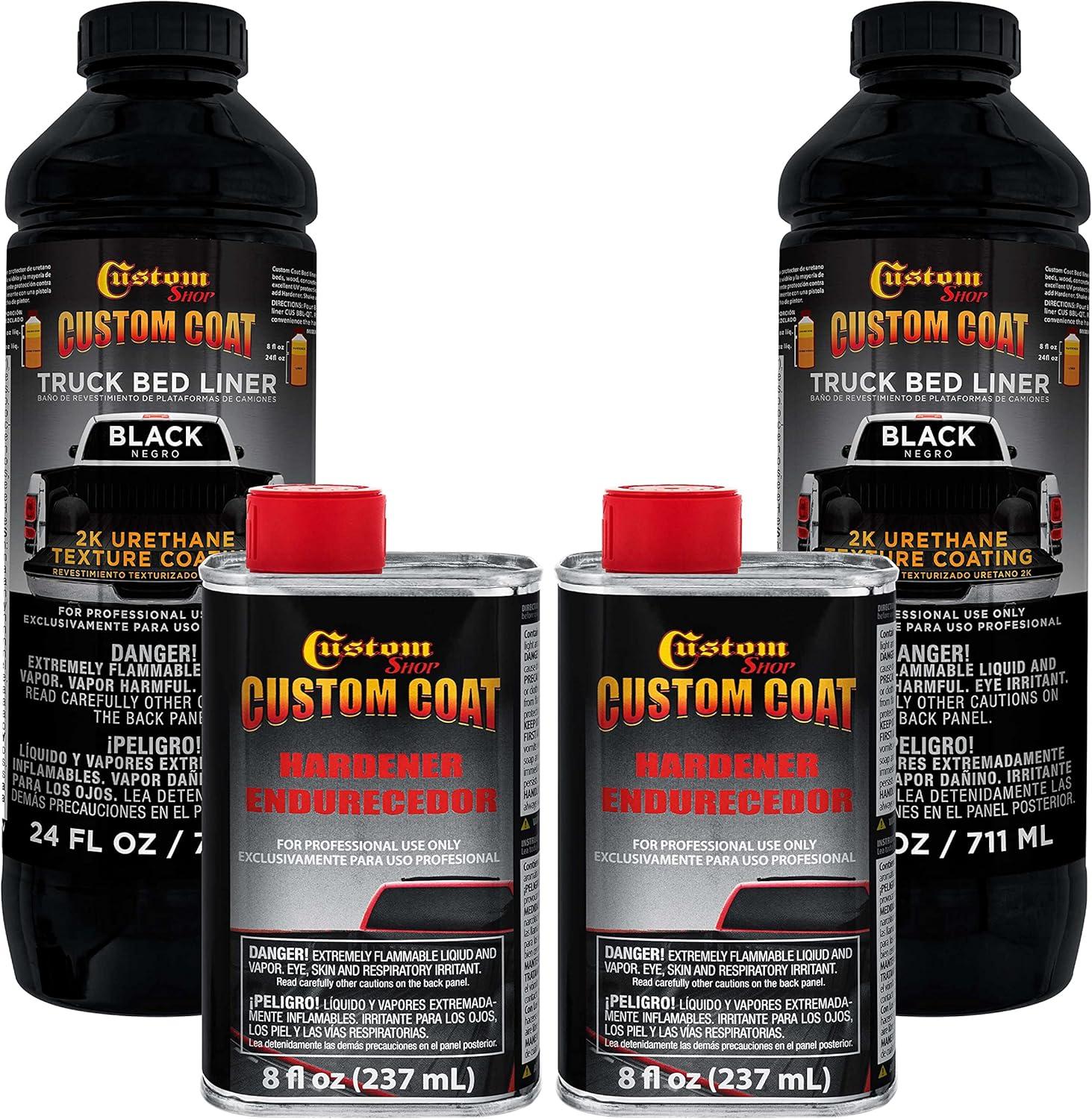 imageCustom Coat Black 1 Gallon Urethane RollOn BrushOn or SprayOn Truck Bed Liner Kit with Roller and Brush Applicator Kit  3 to 1 Mix Ratio  Durable Textured Car Auto Protective CoatingBlack